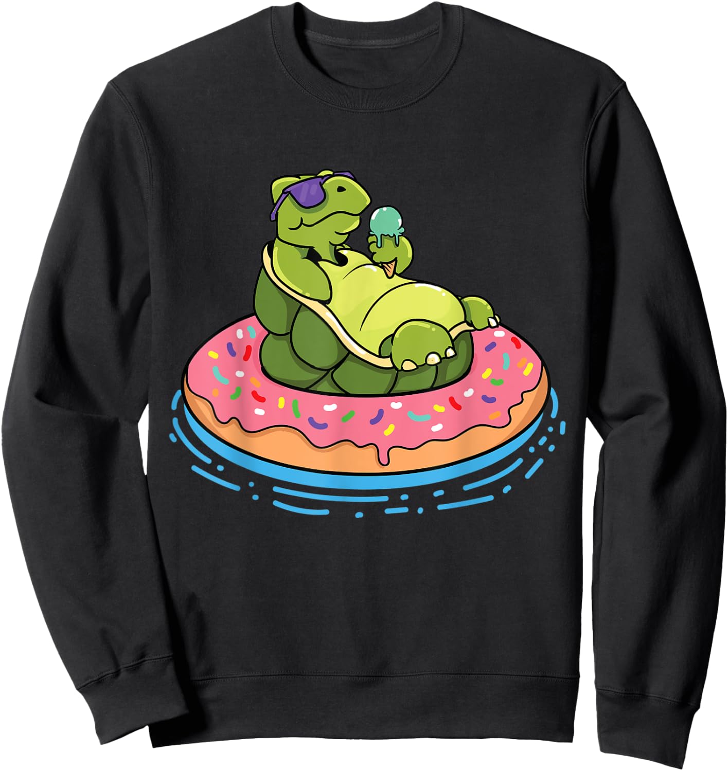 Sea Turtles and Water Turtle with Donut Swim Ring Turtle Sweatshirt - Sweatshirt | Black