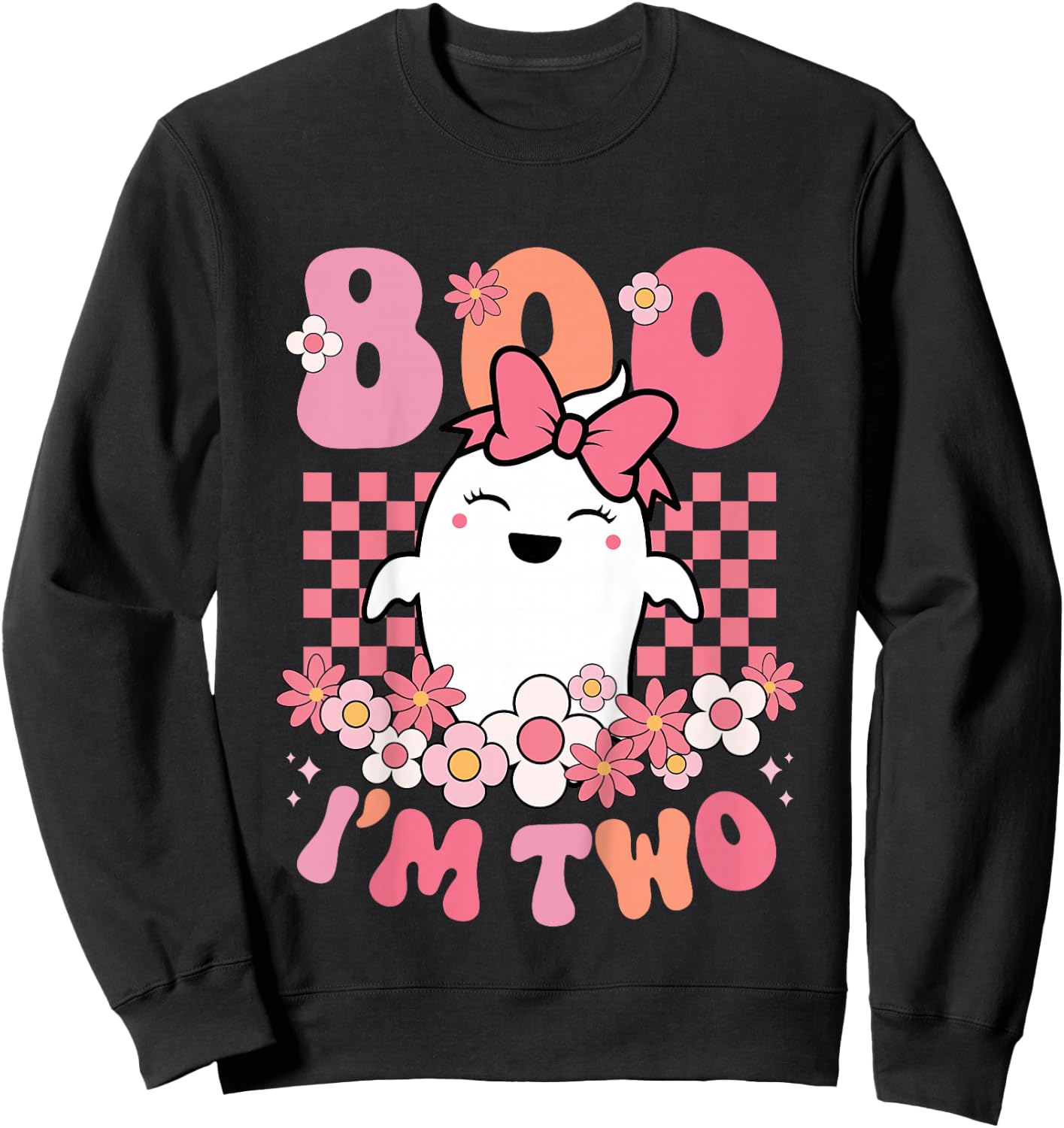 Kids Boo I'm Two Cute Ghost Groovy 2nd Second Birthday Girls Kids Sweatshirt - Sweatshirt | Black