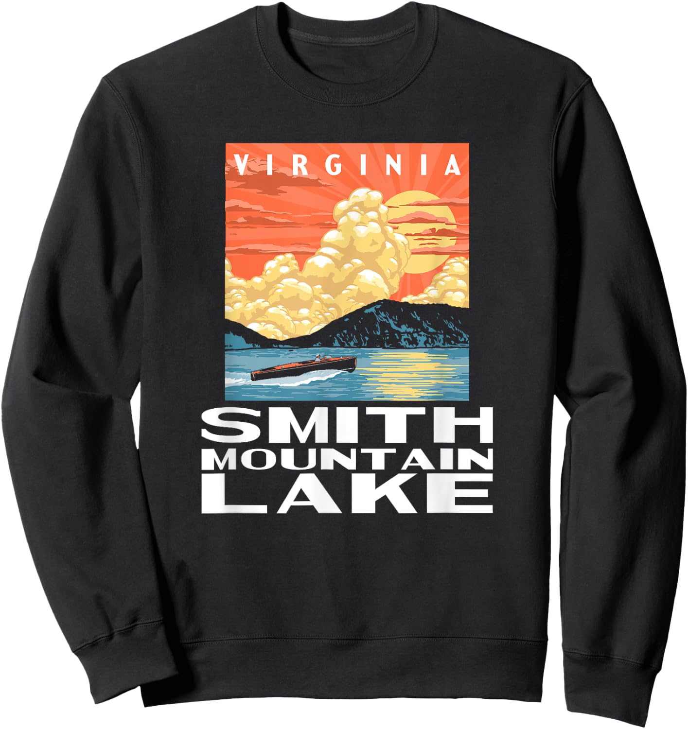 Retro Smith Mountain Lake Virginia WPA Style Vintage Sweatshirt - Sweatshirt | Black