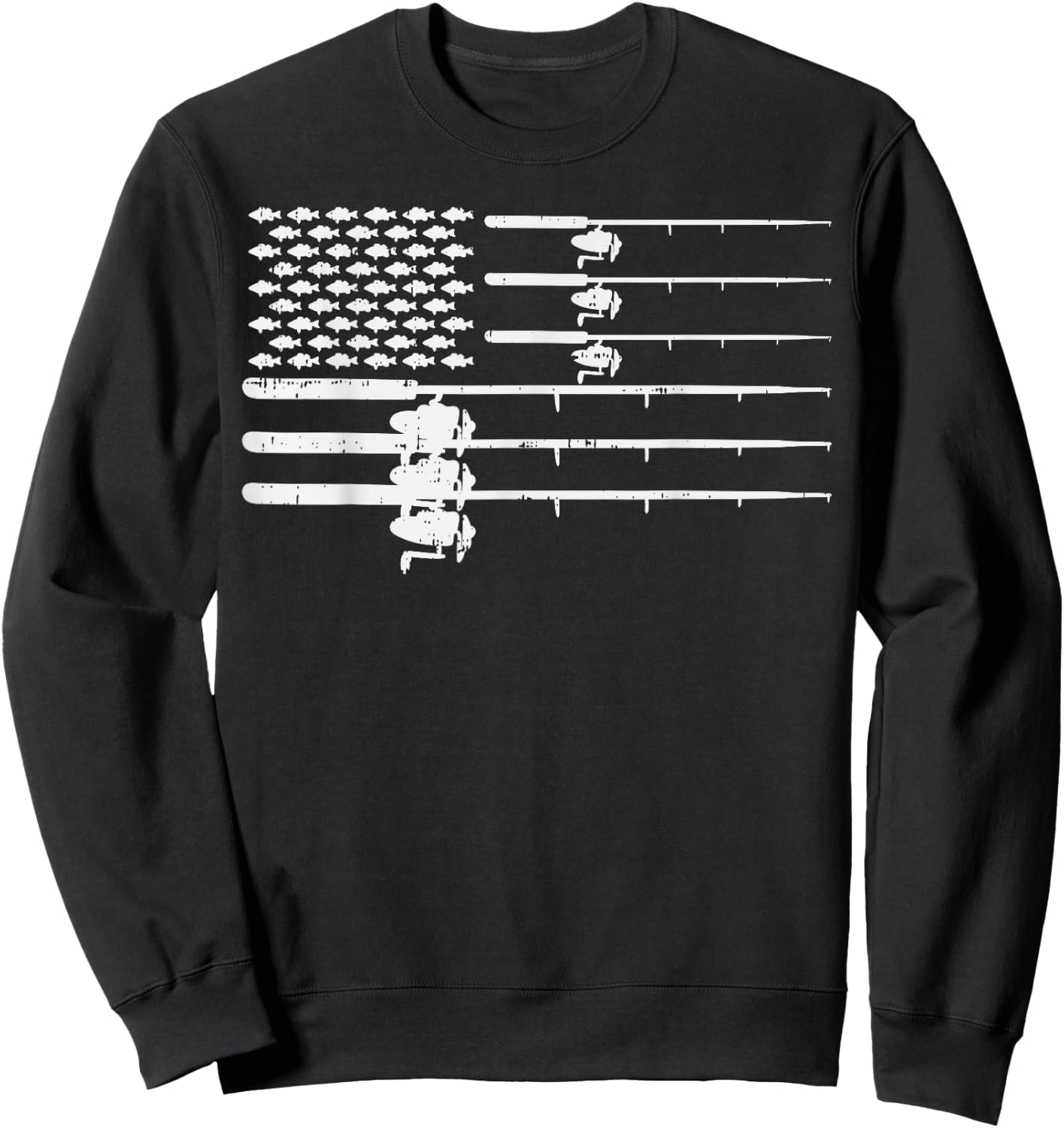 Fishing Rod US Flag Vintage Patriotic Fisherman Angler Gift Sweatshirt - Sweatshirt | Black
