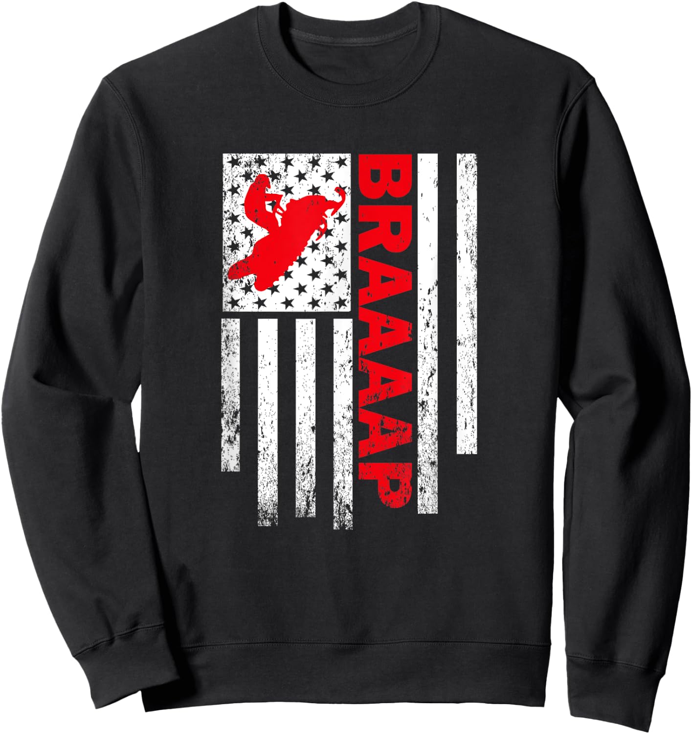 Funny American Flag Snowmobile Braaap Sweatshirt - Sweatshirt | Black