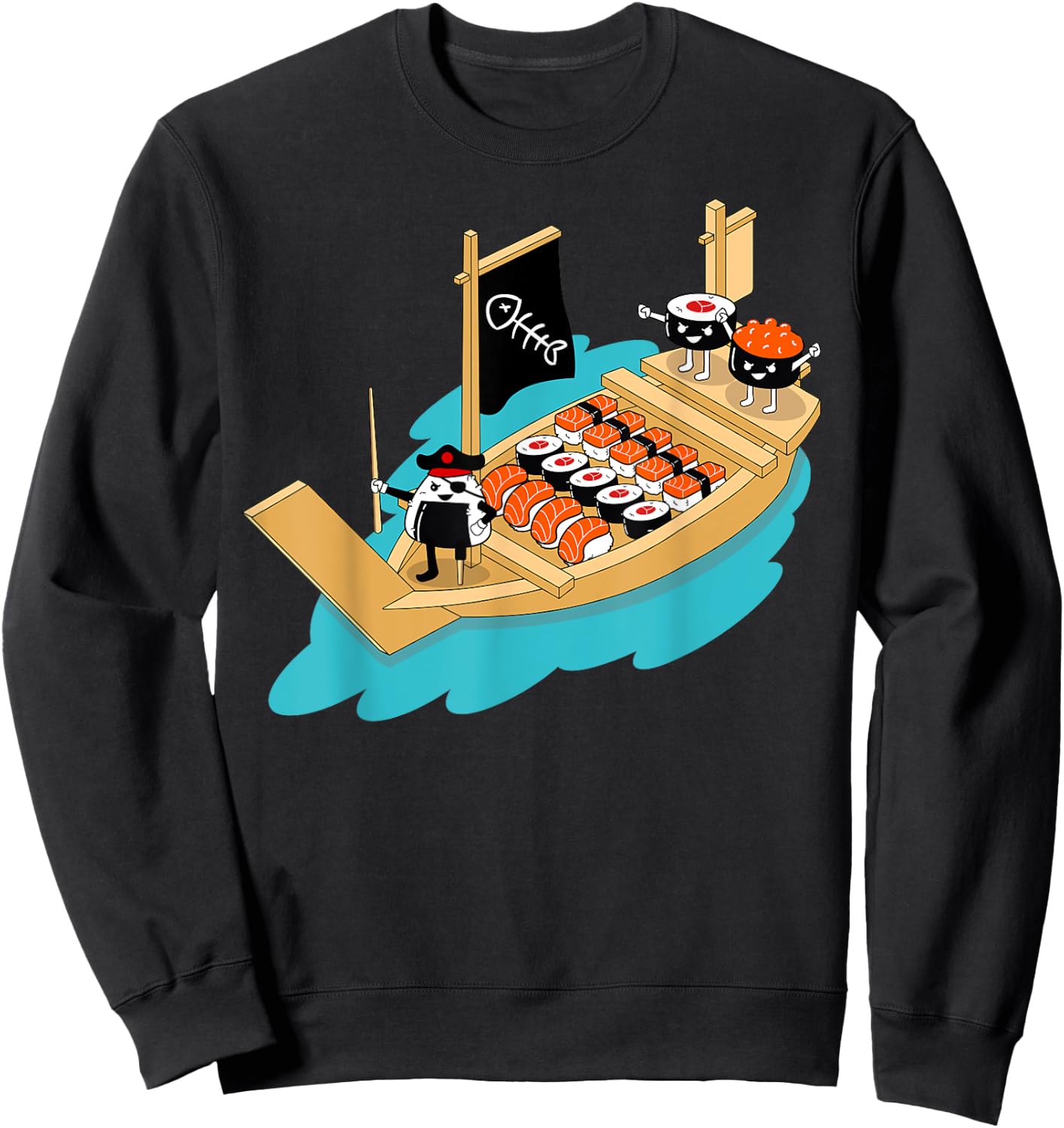 Sushi Boat Pirate | Sashimi Fish Rice Japan Fans Gift Sweatshirt - Sweatshirt | Black