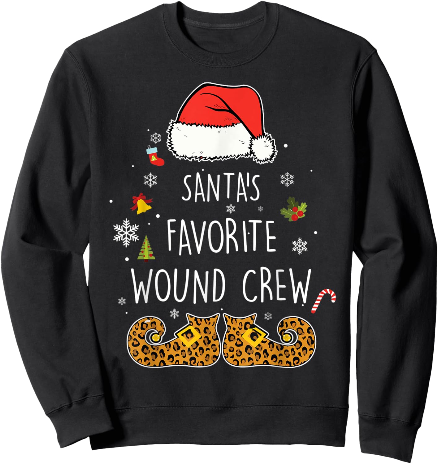 Santa's Favorite Wound Crew Christmas Wound Care Nurse Crew Sweatshirt - Sweatshirt | Black