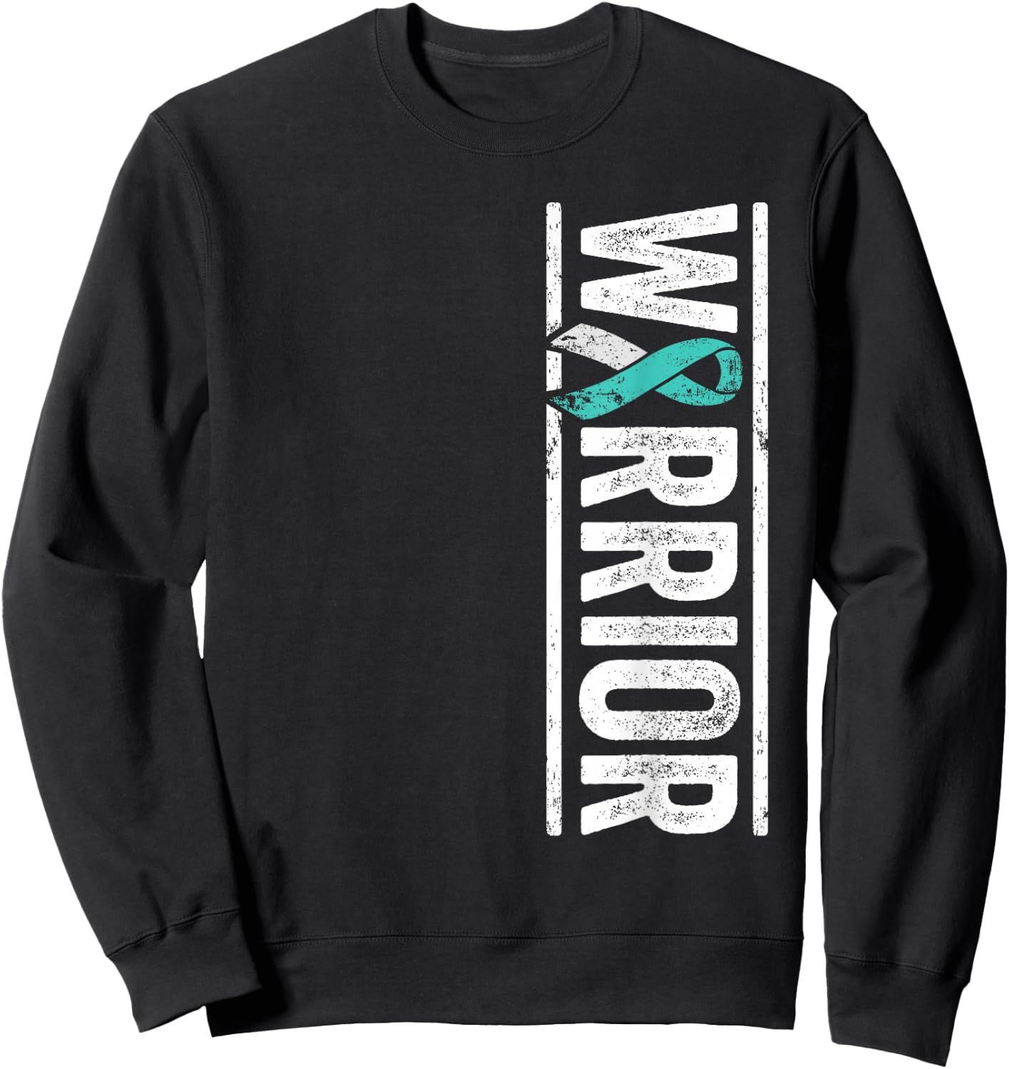 Cervical Cancer Warrior - Sideways Teal Awareness Ribbon Sweatshirt - Sweatshirt | Black
