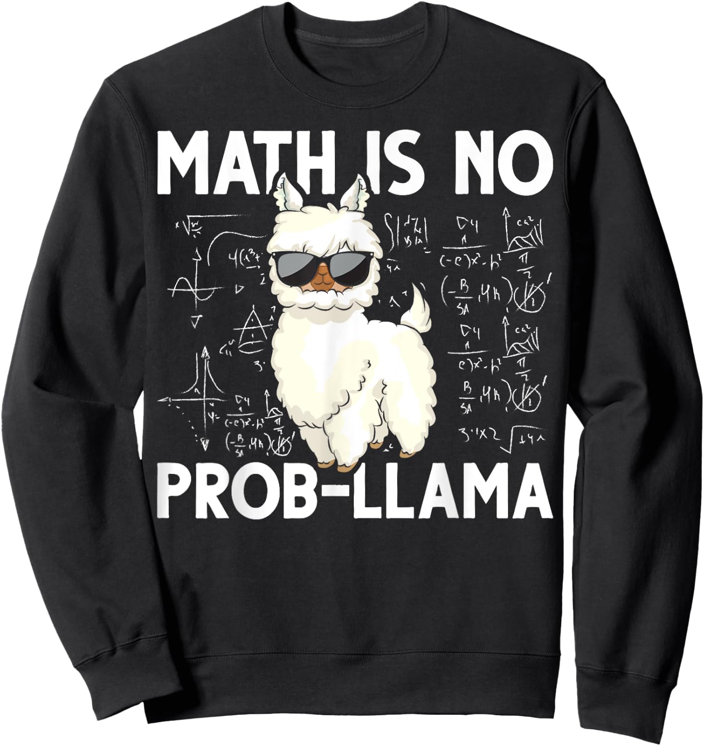 Funny Math Nerd Geek Llama Animal Alpaca Mathematician Math Sweatshirt - Sweatshirt | Black