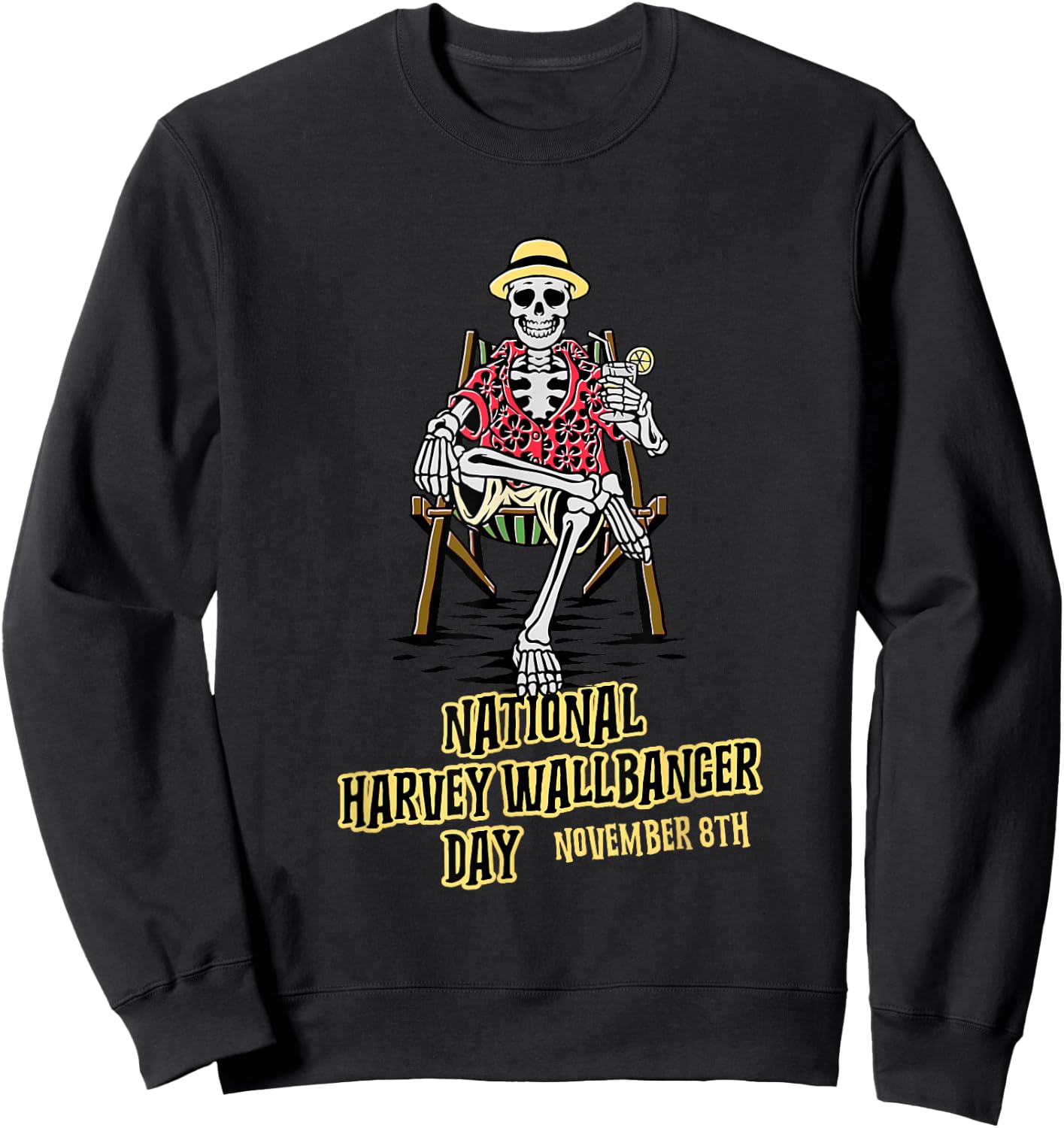 National Harvey Wallbanger Day | Drinking Beach Skeleton Sweatshirt - Sweatshirt | Black