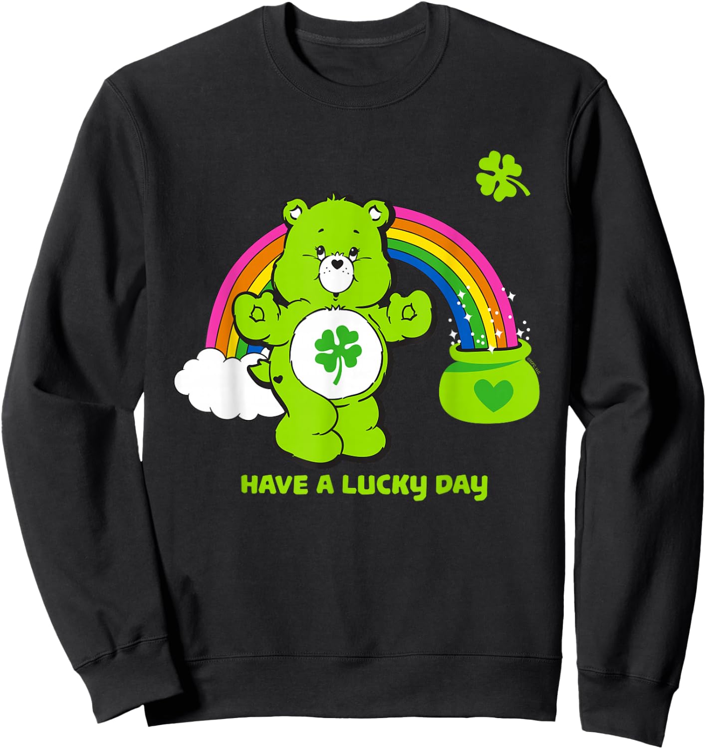 Care Bears Have a Lucky Day St. Patrick's Rainbow Cartoon Sweatshirt - Sweatshirt | Black