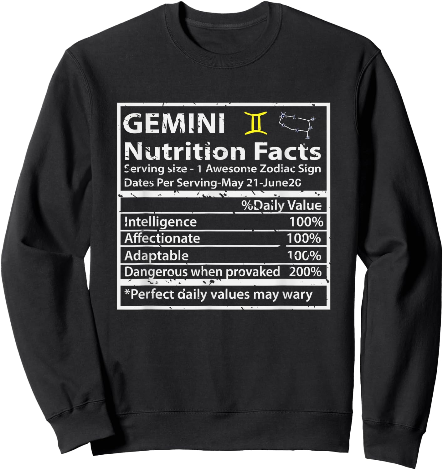 Gemini Nutrition Facts Zodiac Sign Sweatshirt - Sweatshirt | Black