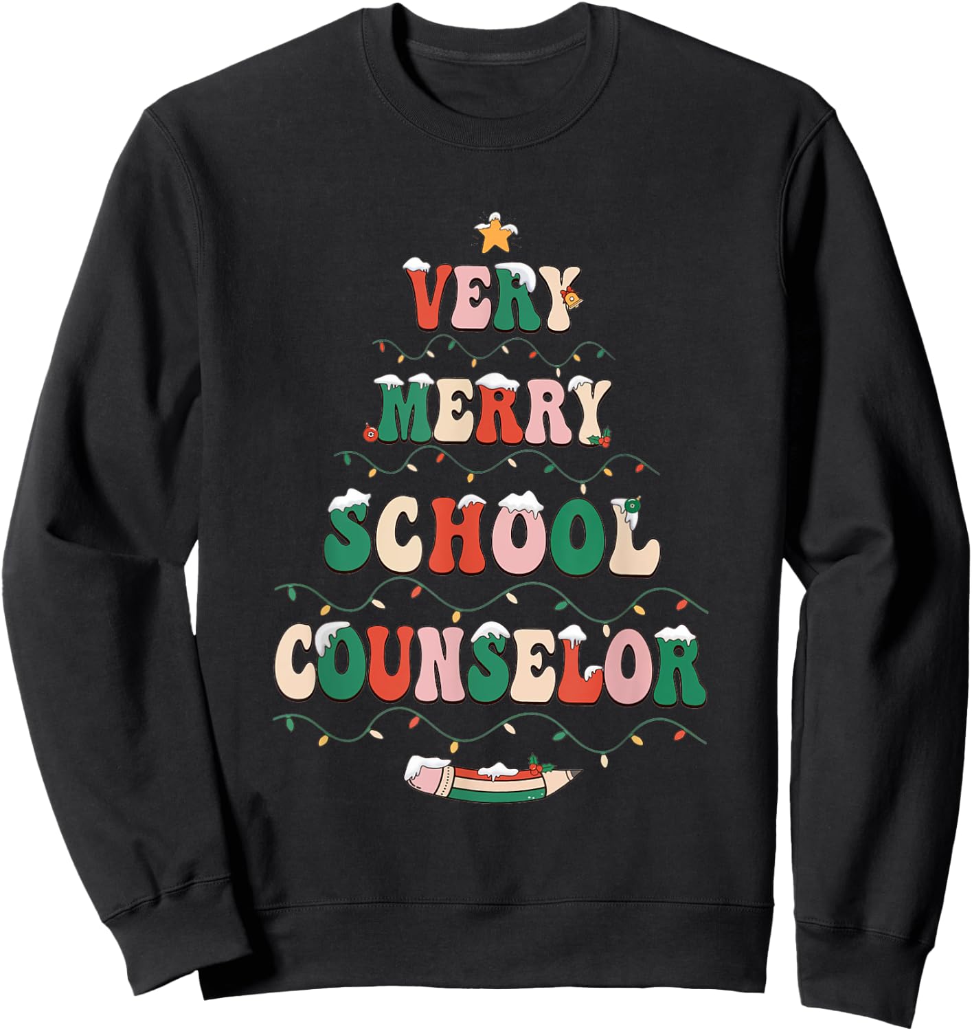 Groovy Very Merry School Counselor Christmas School Women Sweatshirt - Sweatshirt | Black
