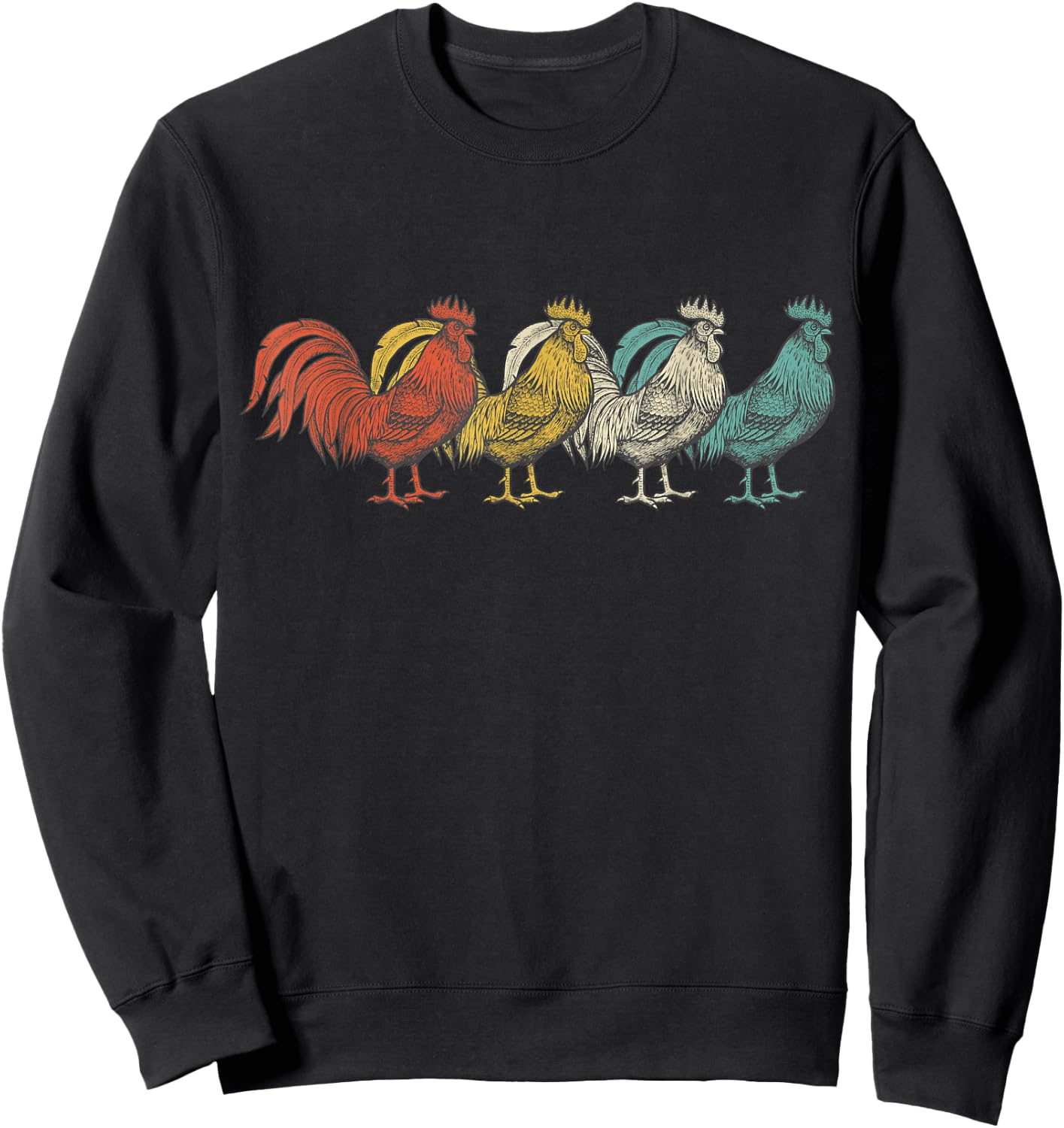 Vintage 1980s Retro Rooster Poultry Farmer Chicken Sweatshirt - Sweatshirt | Black