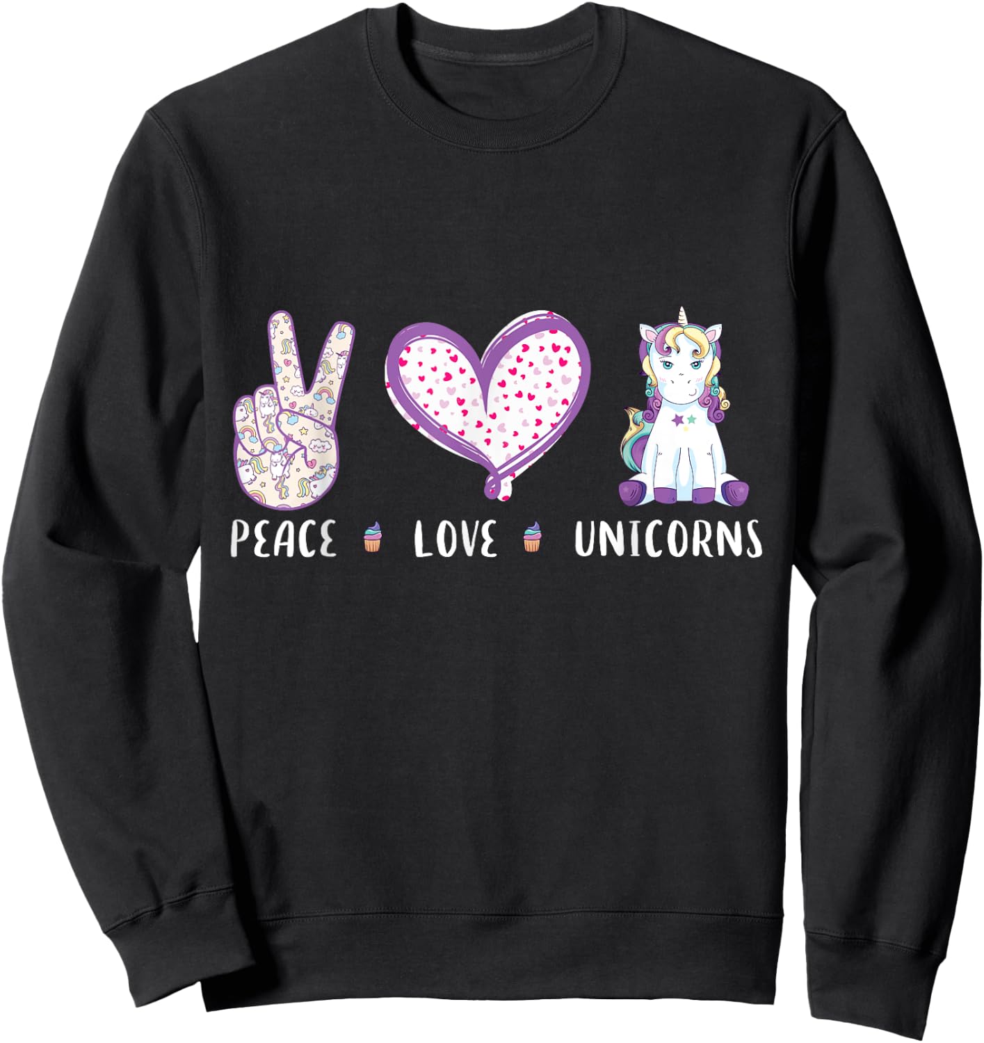 peace love Unicorns gifts for kids girls boys women Sweatshirt - Sweatshirt | Black
