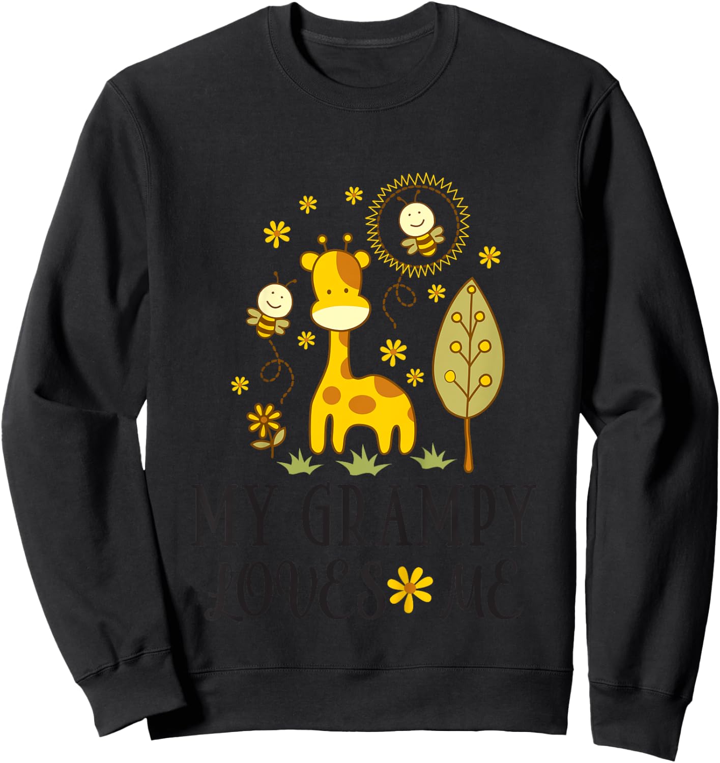 Kids My Grampy Loves Me Granddaughter Giraffe Sweatshirt - Sweatshirt | Black