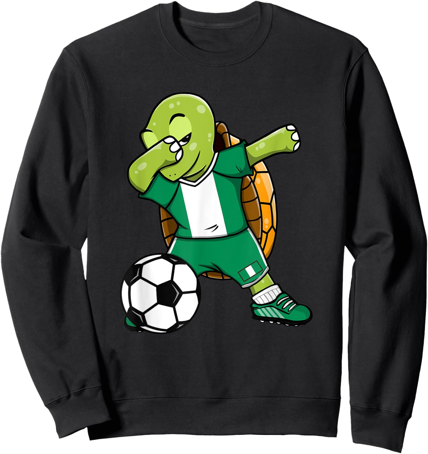 Dabbing Turtle Nigeria Soccer Fans Jersey Nigerian Football Sweatshirt - Sweatshirt | Black