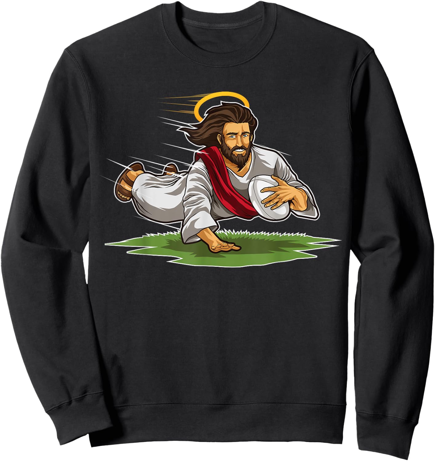 Rugby Jesus Scores Funny Rugby Illustration Sweatshirt - Sweatshirt | Black