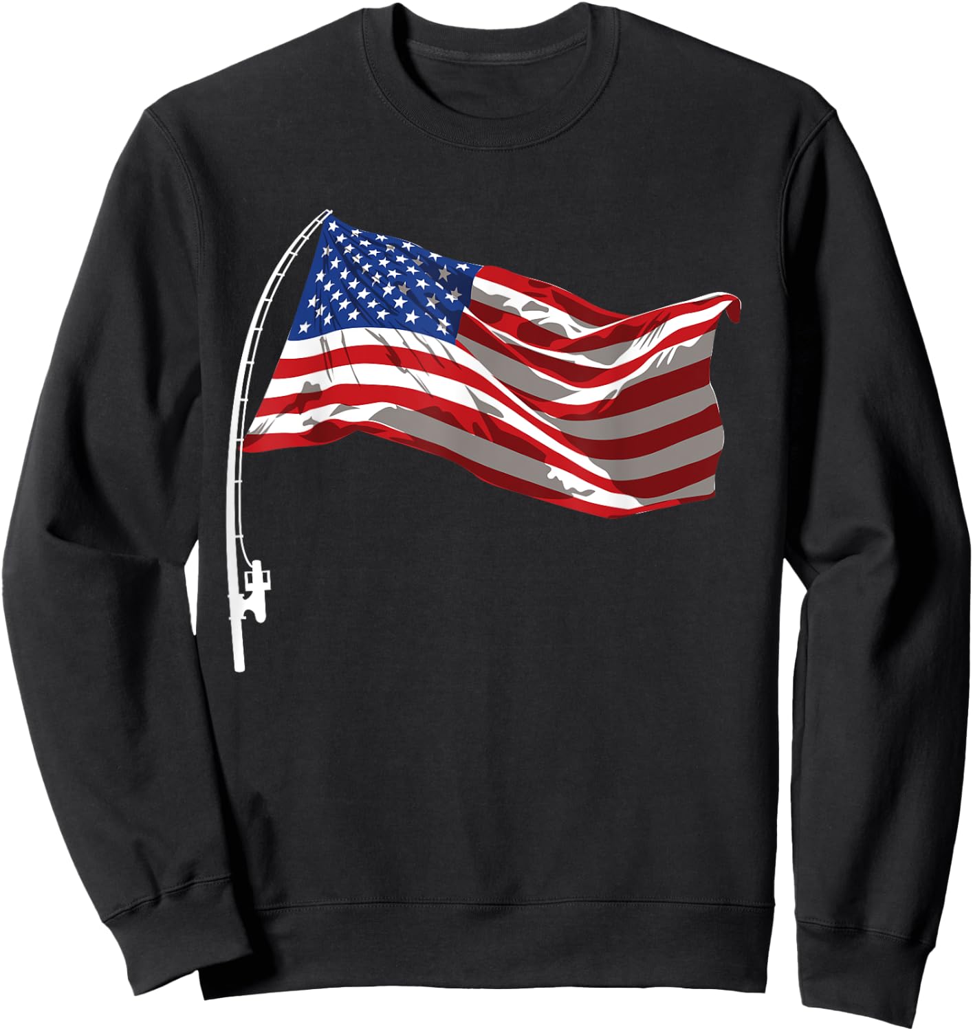 American Flag Fishing Rod 4th Of July Patriotic Fisherman Sweatshirt - Sweatshirt | Black