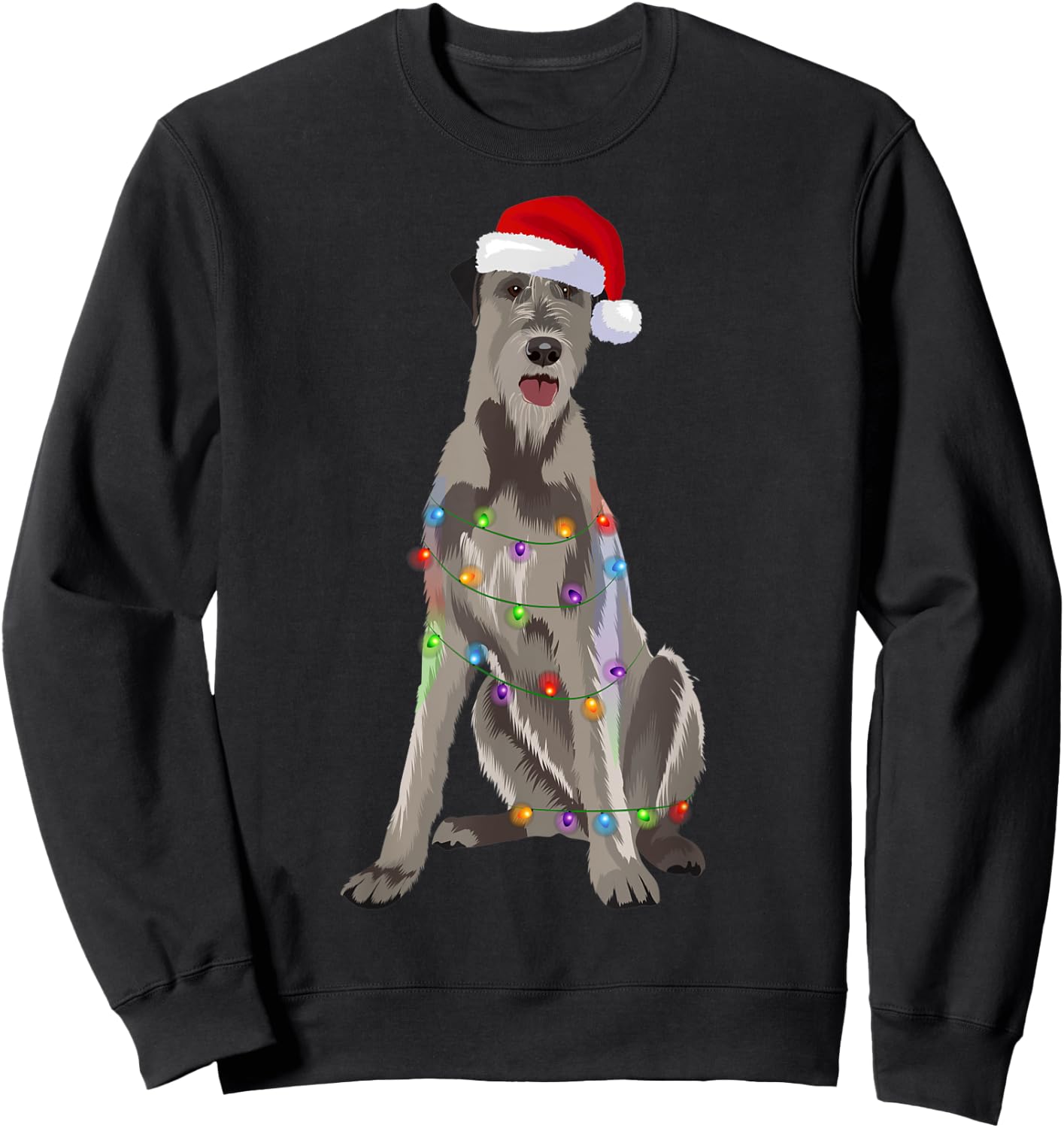 Irish Wolfhound Christmas Lights Xmas Dog Lover Men Women Kids Sweatshirt - Sweatshirt | Black