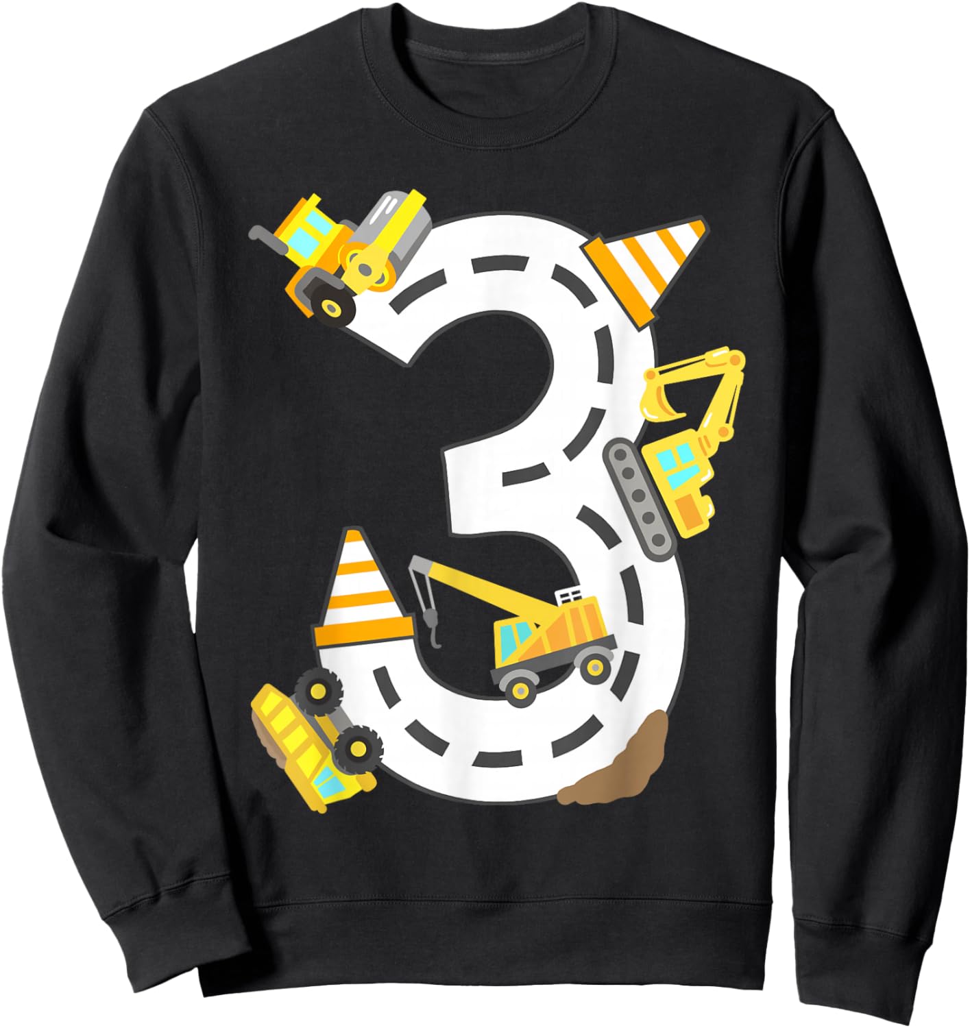 3rd Construction Birthday Party Excavator Boys 3 Years Old Sweatshirt - Sweatshirt | Black