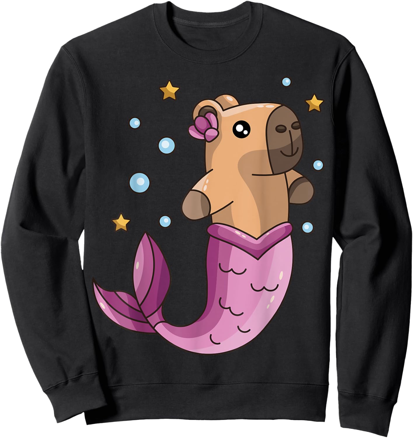 Capybara Mermaid Pink Costume Rodent Girls Under Sea Party Sweatshirt - Sweatshirt | Black