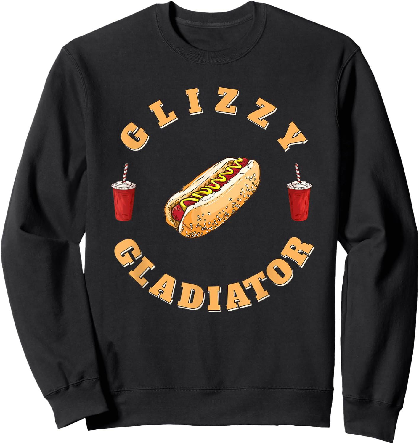 Glizzy Gladiator Funny Hotdog Humor Retro Sports Design Women Girls Kids Sweatshirt - Sweatshirt | Black