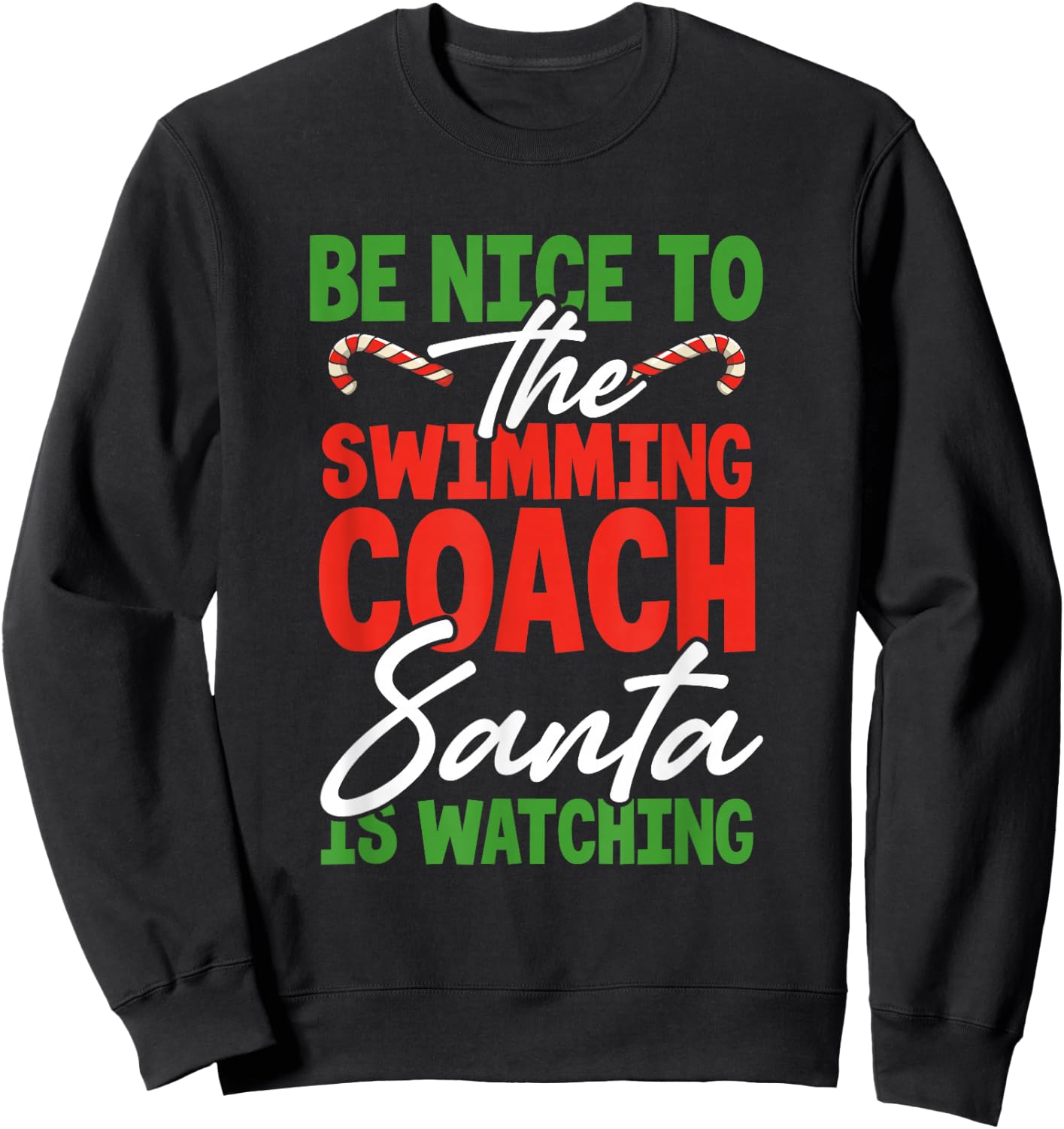 Swimming Coach Gifts Christmas Funny Xmas Swimming Santa Sweatshirt - Sweatshirt | Black