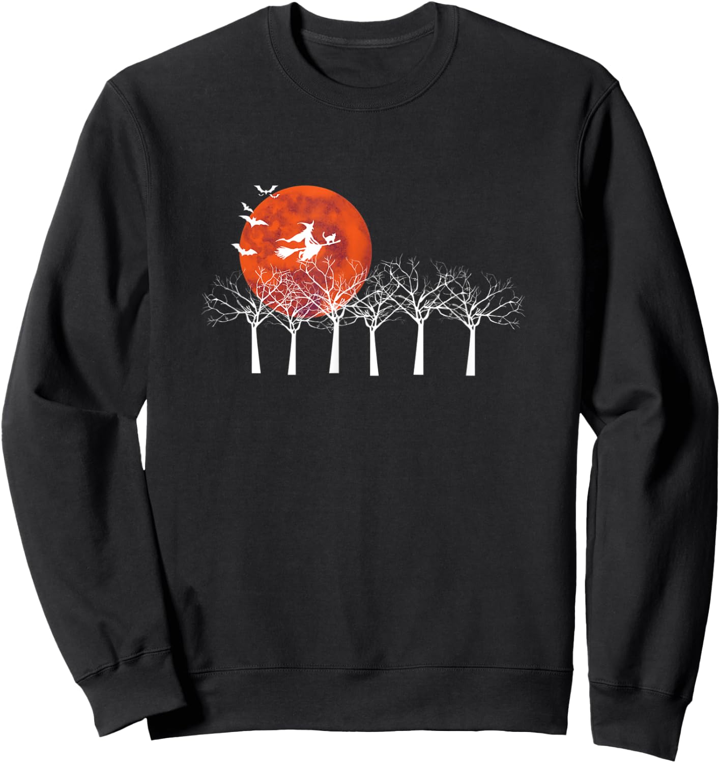 Halloween Witch Cat Moon Flight Sweatshirt - Sweatshirt | Black
