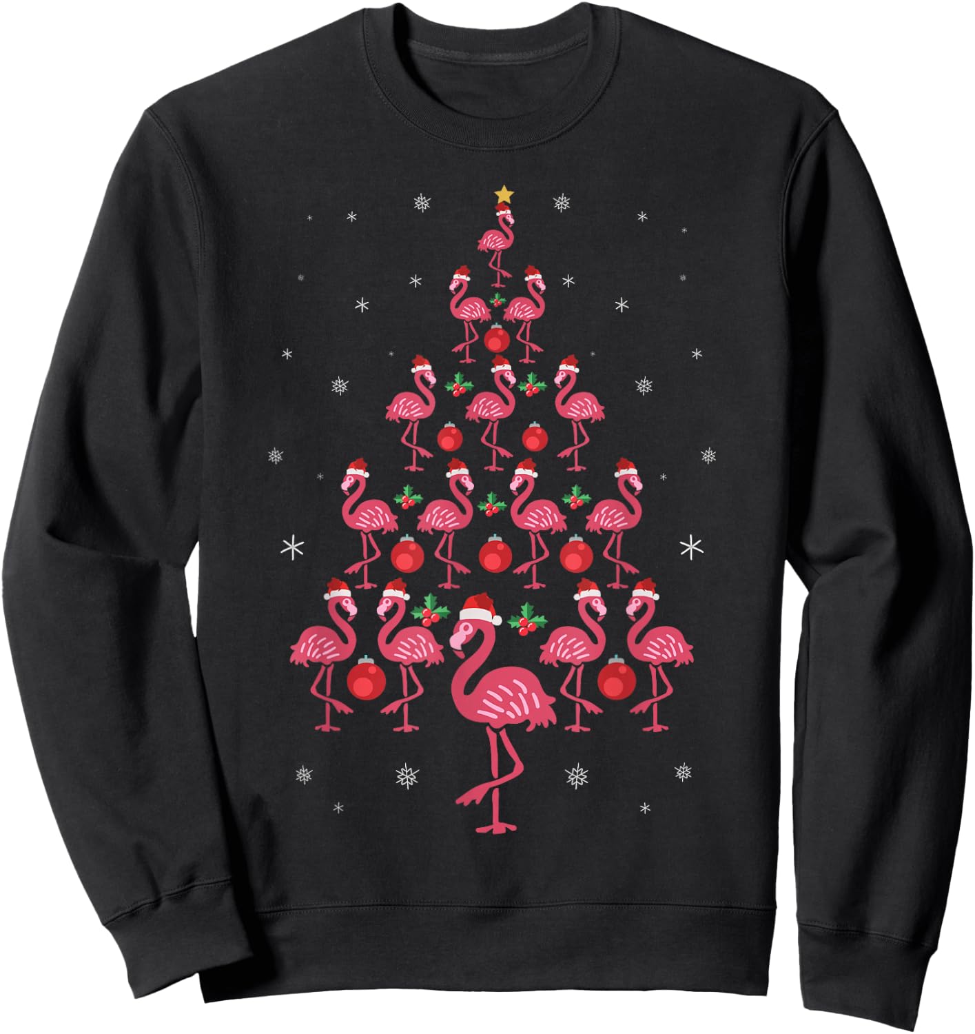 Funny Christmas Pink Flamingo Tree Holiday Bird Lover Sweatshirt - Sweatshirt | Black