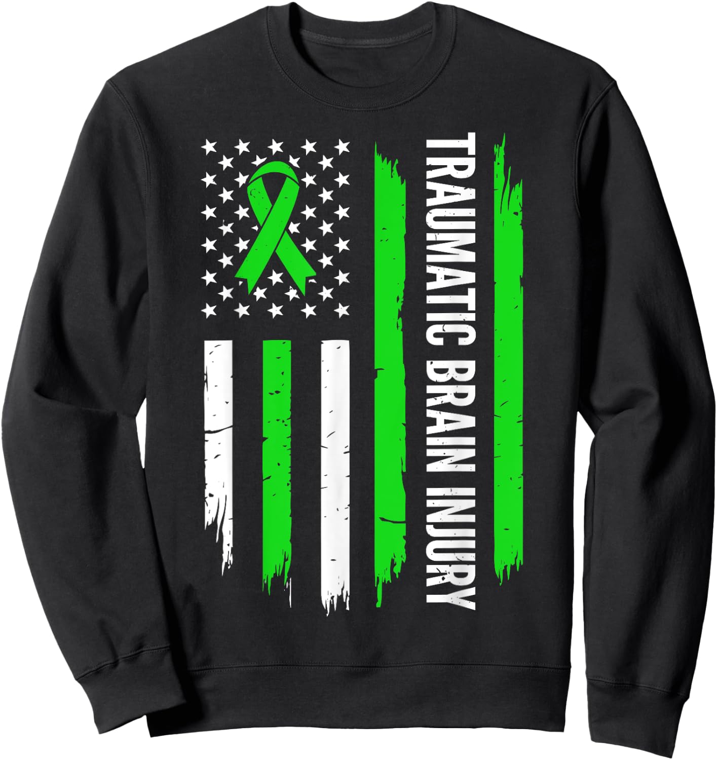 Traumatic Brain Injury Awareness American Flag TBI Survivor Sweatshirt - Sweatshirt | Black