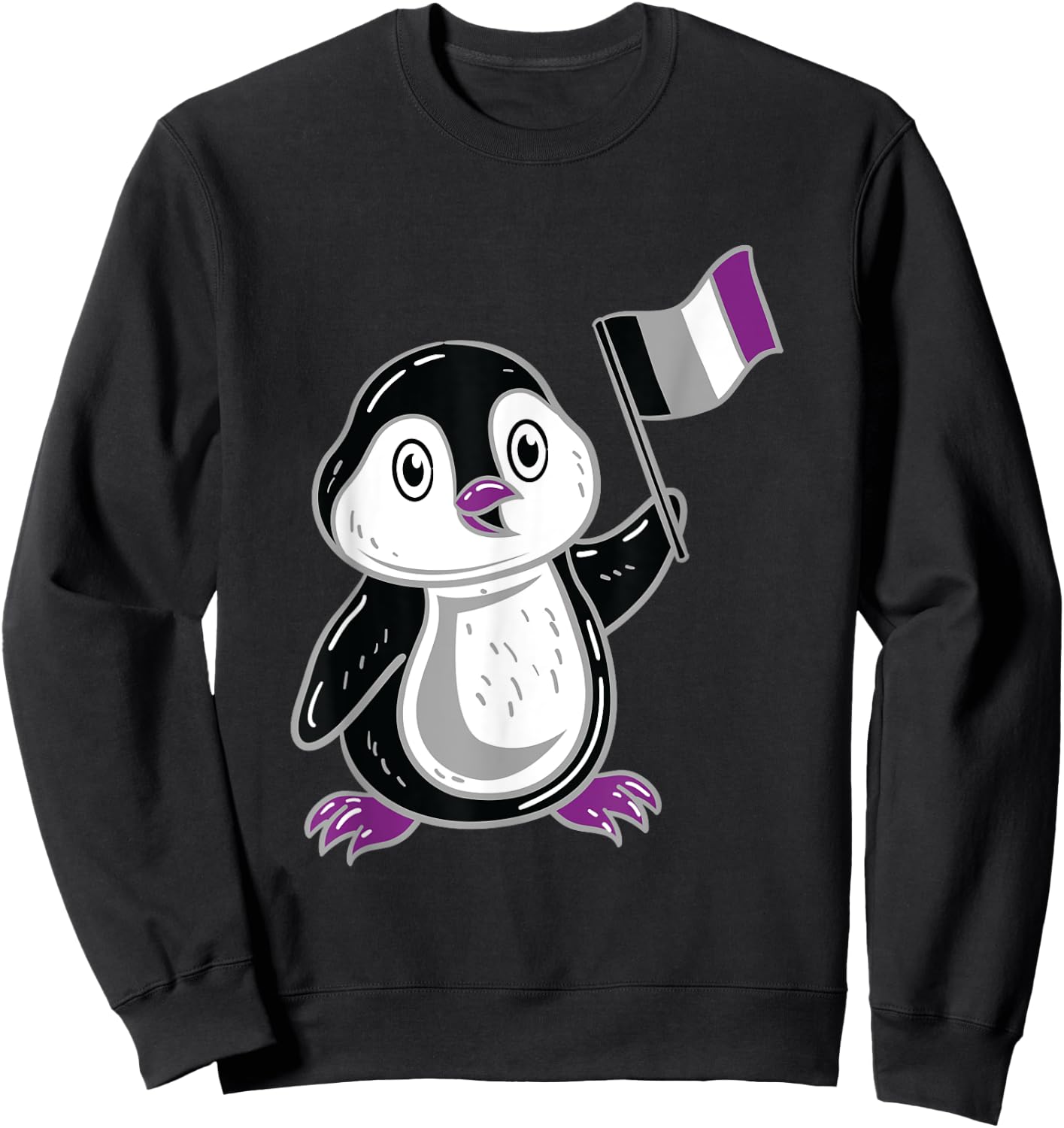 Penguin With Asexual Pride Flag Sweatshirt - Sweatshirt | Black