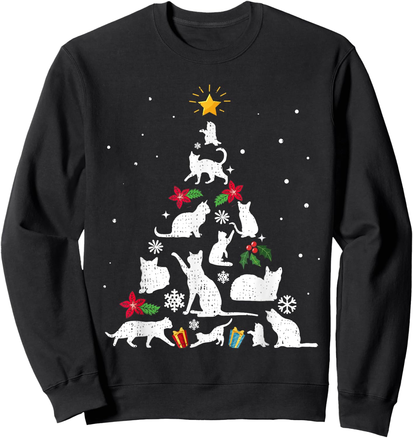 Funny Cat Christmas Tree Women Kids Sweatshirt - Sweatshirt | Black
