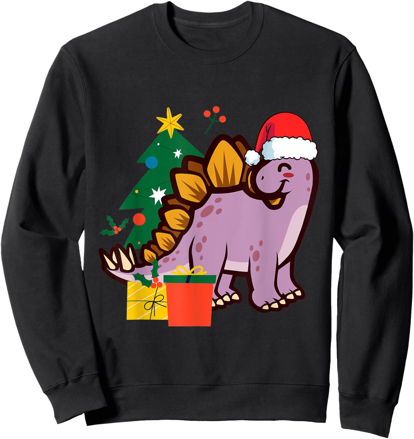Cute Stegosaurus Dinosaur Santa Merry Christmas Sweatshirt - Sweatshirt | Black