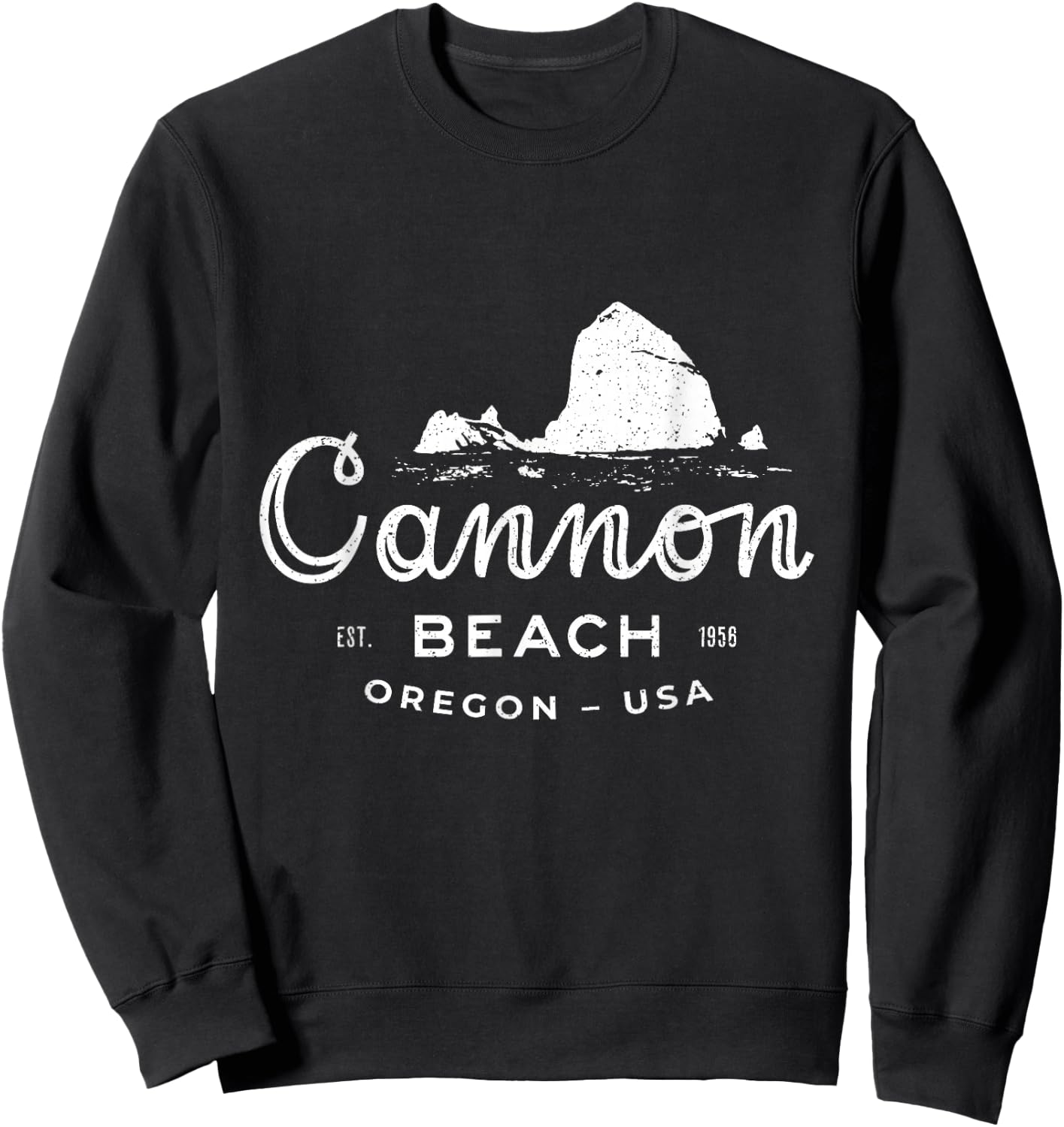 Haystack Rock Cannon Beach Oregon Vintage Travel Souvenir Sweatshirt - Sweatshirt | Black