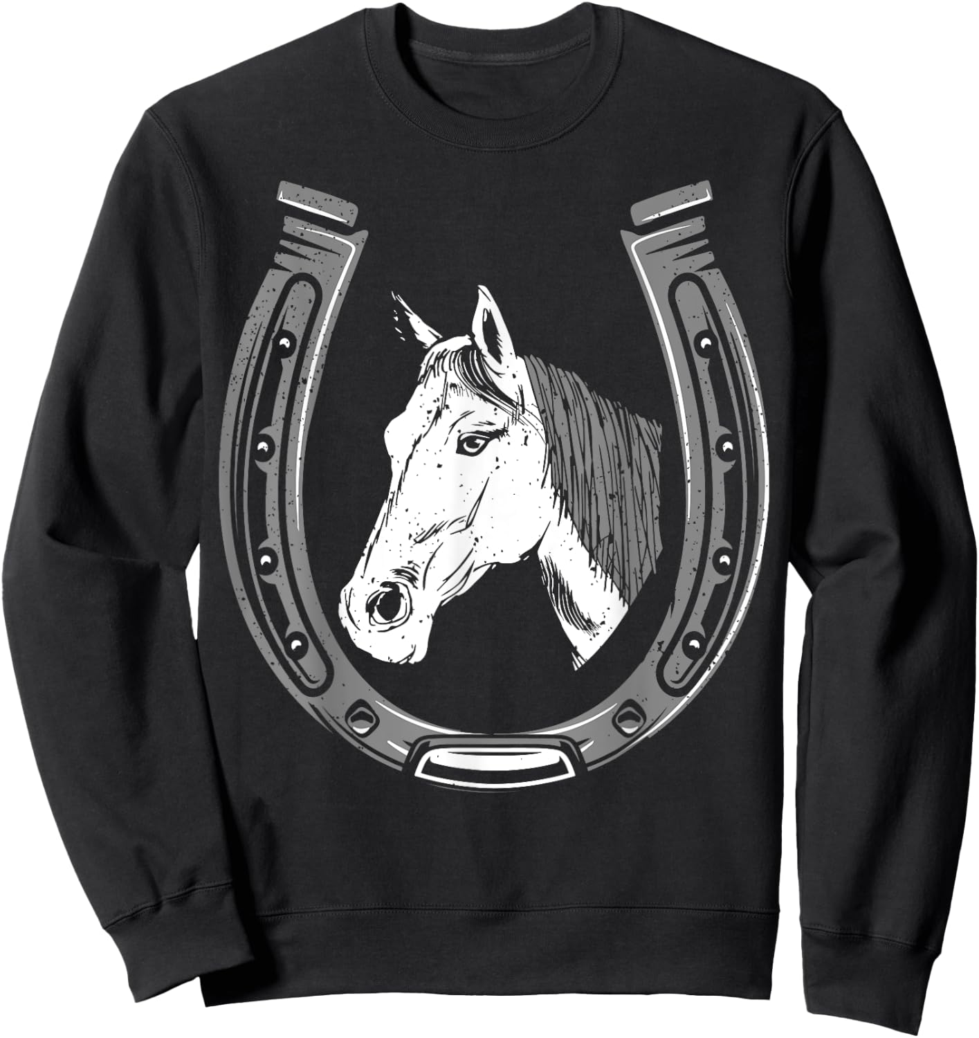 Horse Riding - Horse Head With Horseshoe Sweatshirt - Sweatshirt | Black