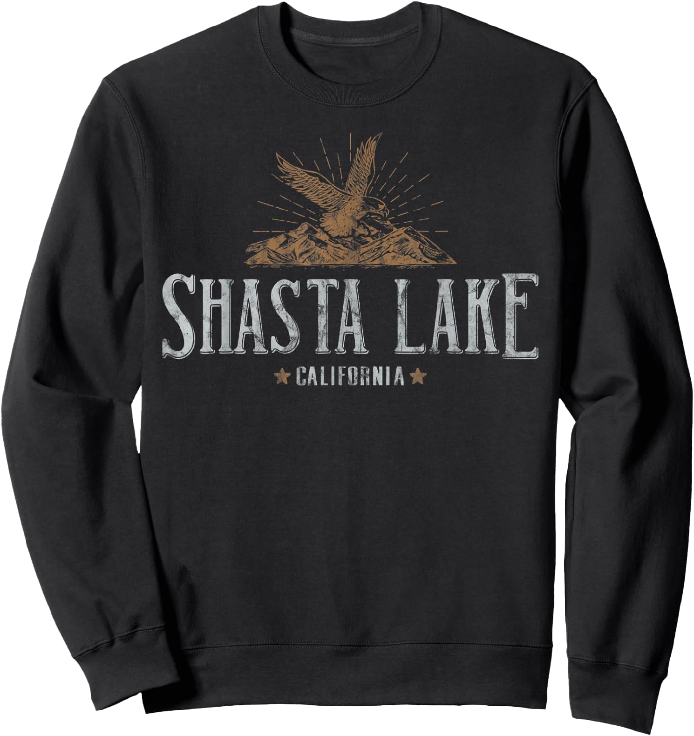 Shasta Lake California Mountains Camp Hiking Eagle Vintage Sweatshirt - Sweatshirt | Black