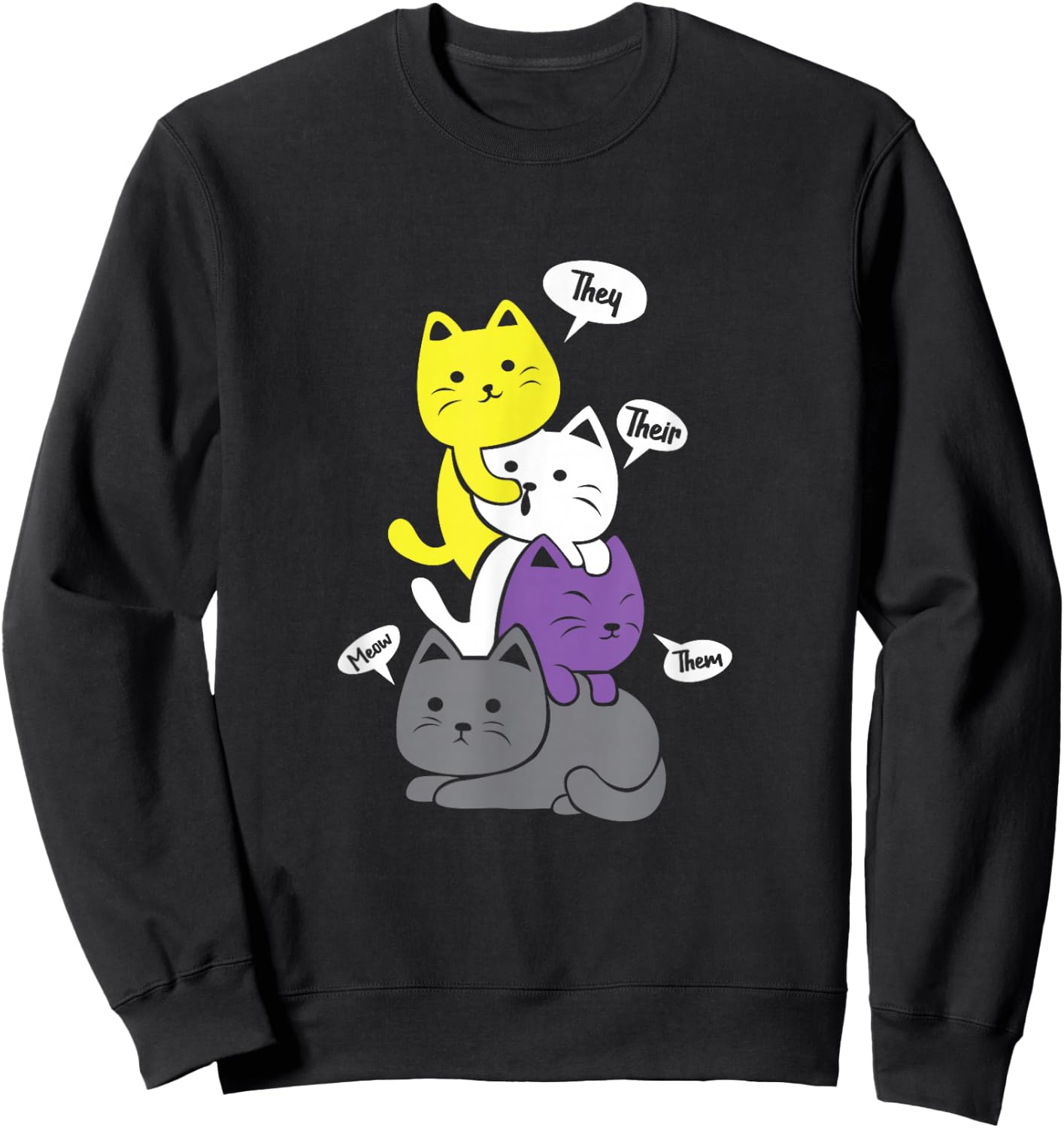 Nonbinary They Their Them Meow Cute Non-Binary Flag Kawaii Small Sweatshirt - Sweatshirt | Black