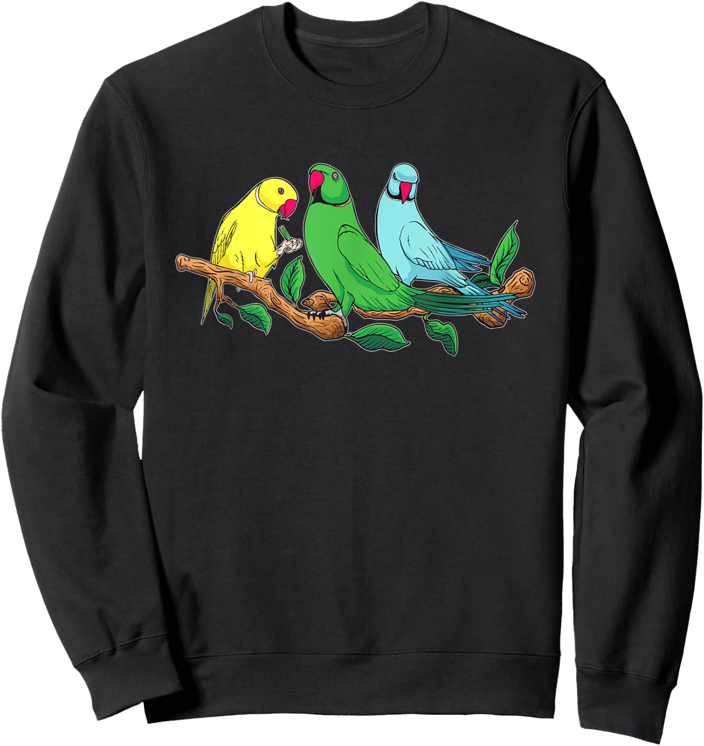 Three Indian Ringneck Parrots Ringnecked Parakeet Parrot Sweatshirt - Sweatshirt | Black