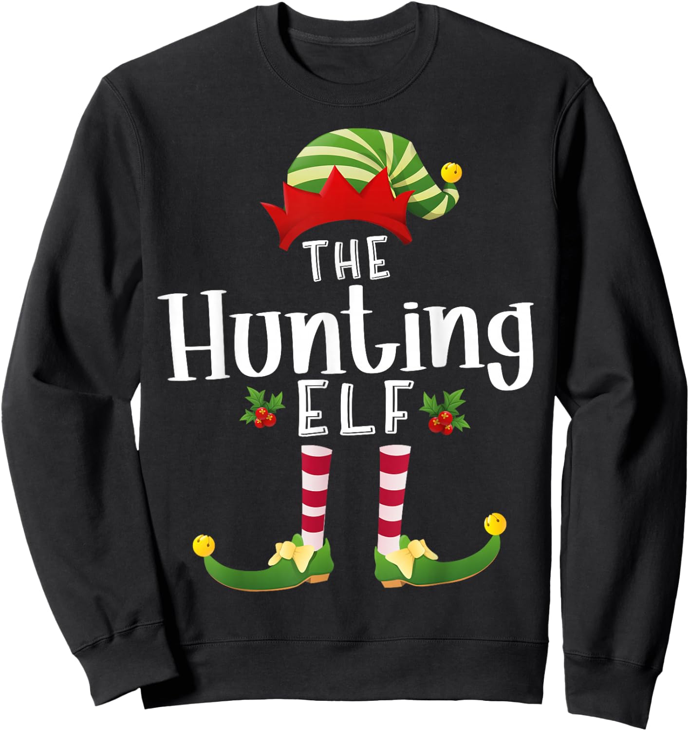Hunting Christmas Elf Matching Pajama X-Mas Party Sweatshirt - Sweatshirt | Black