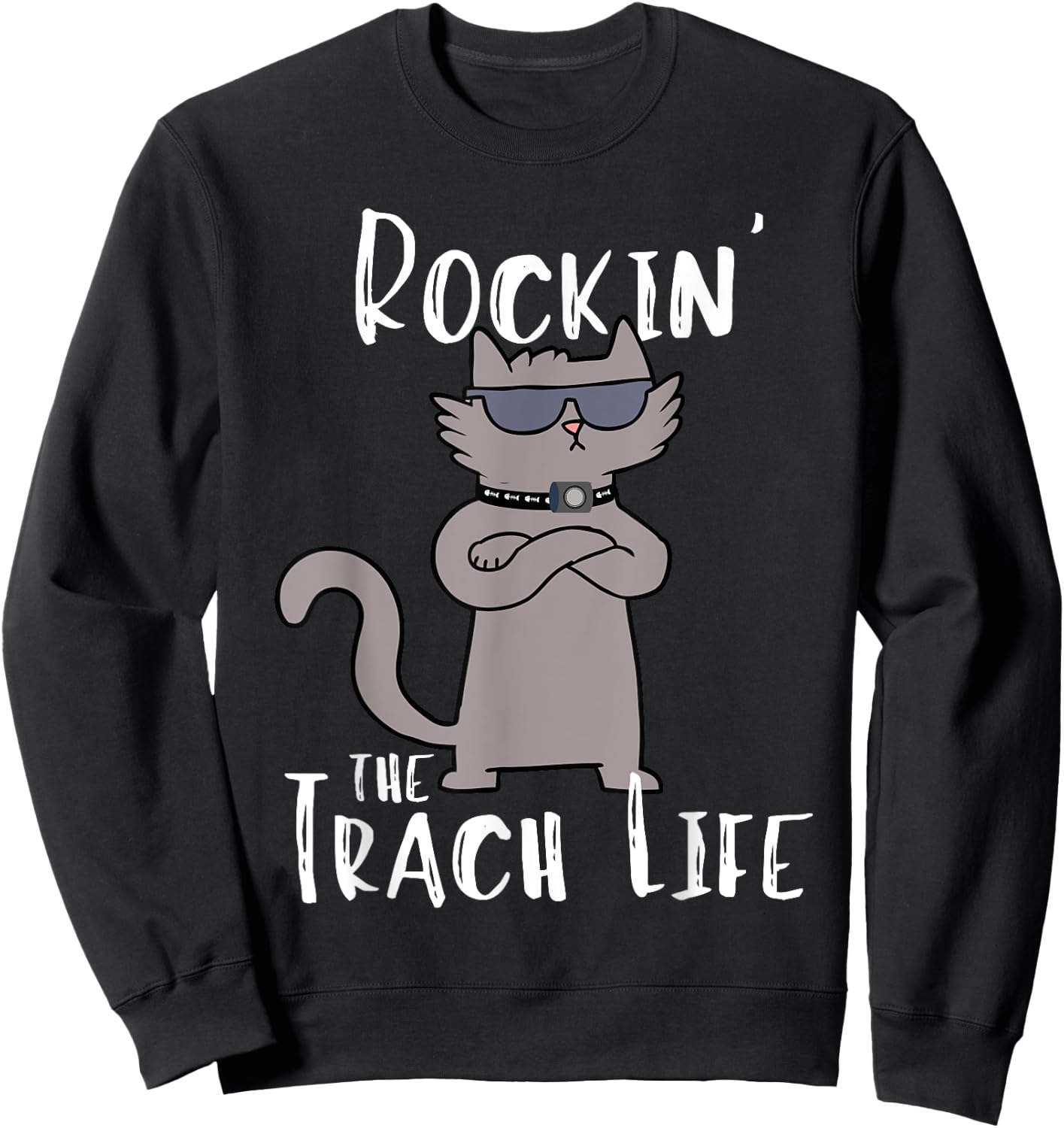 Rockin' the Trach Life Cool Cat Tracheostomy Awareness Sweatshirt - Sweatshirt | Black