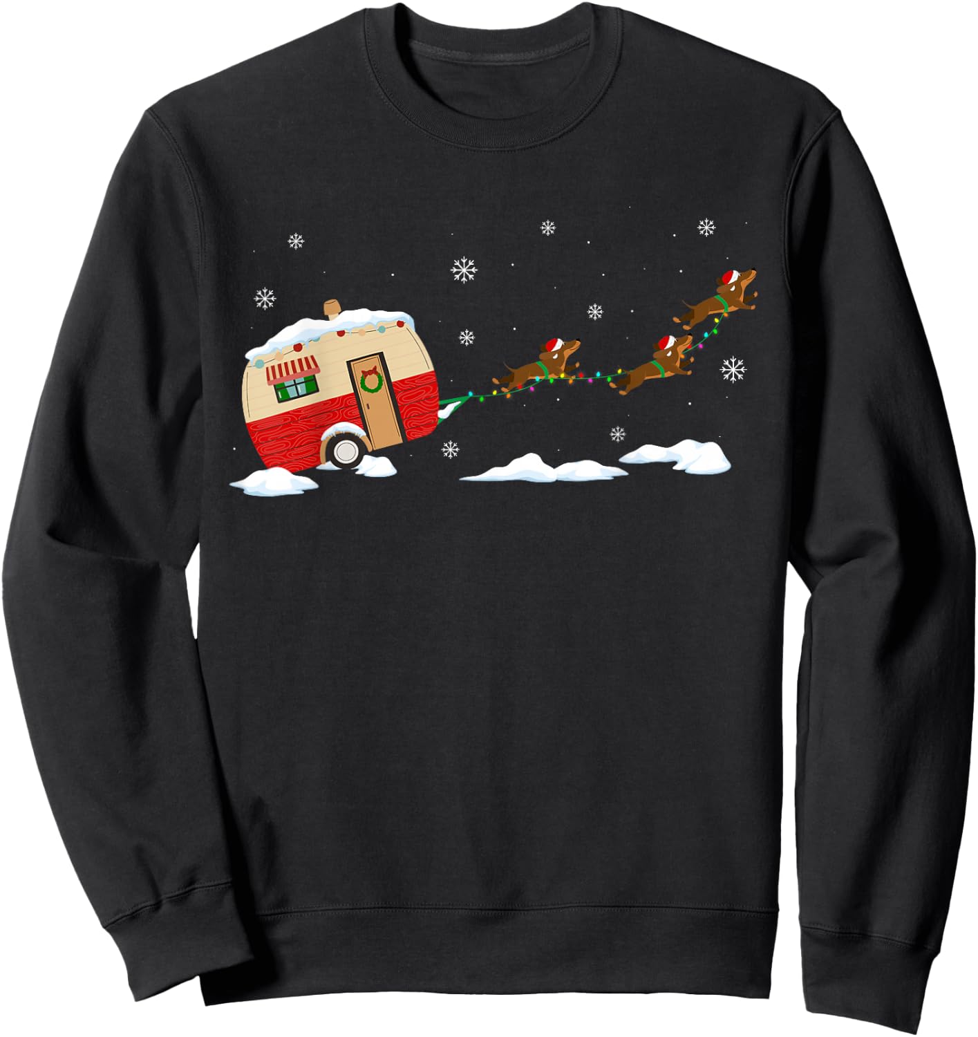Camper Van Santa Dachshund Dog Sleigh Funny Christmas Pet Women Kids Sweatshirt - Sweatshirt | Black