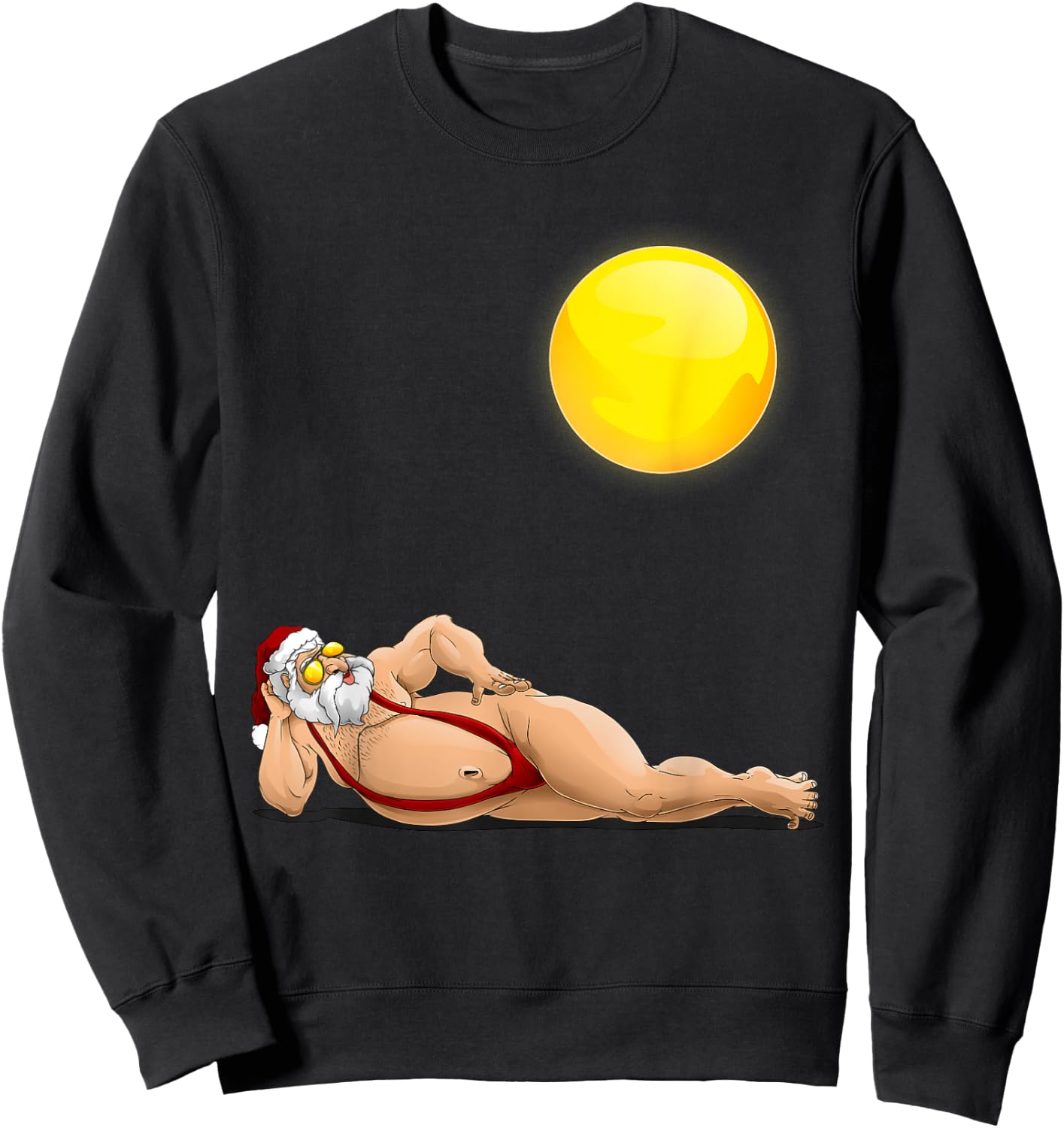 Funny Santa Sunbathing Red Mankini | Cool Beach Summer Gift Sweatshirt - Sweatshirt | Black