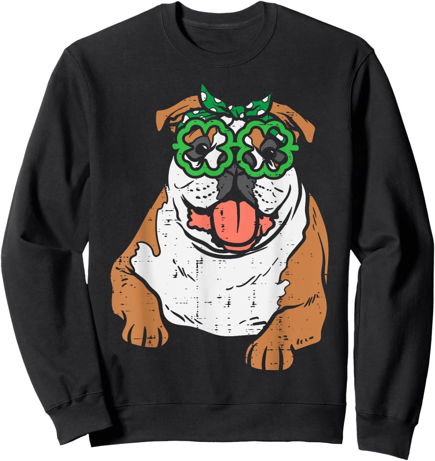 English Bulldog Shamrock Glasses St Patricks Day Dog Gift Women Kids Sweatshirt - Sweatshirt | Black