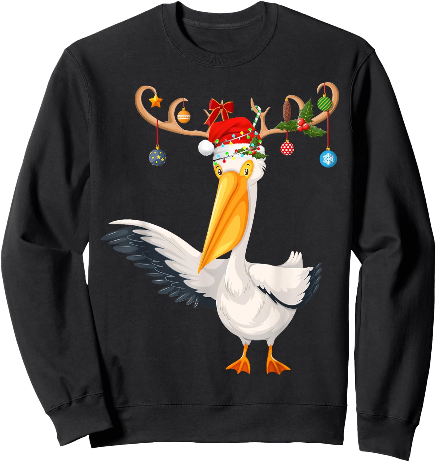 Pelican Bird Xmas Gift Reindeer Santa Hat Pelican Christmas Sweatshirt - Sweatshirt | Black