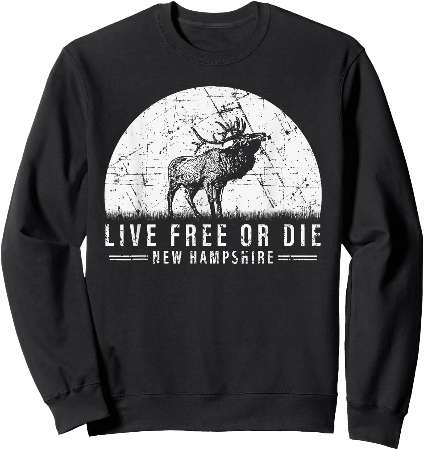 Live Free Or Die New Hampshire Nature Vintage Graphic Sweatshirt - Sweatshirt | Black