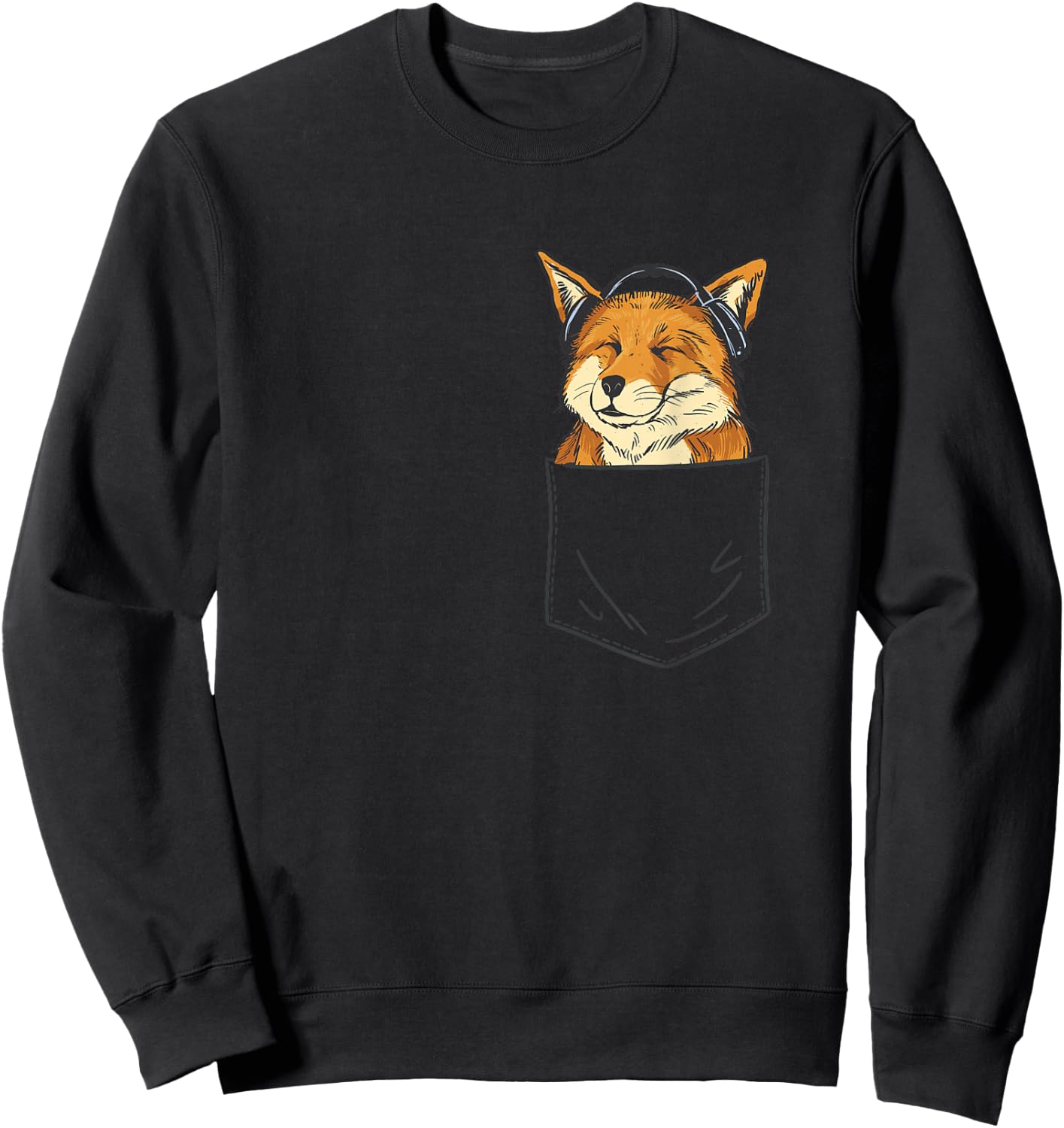 Fox Face Fox With Headphones Bag Fox Cute Men Ladies Sweatshirt - Sweatshirt | Black