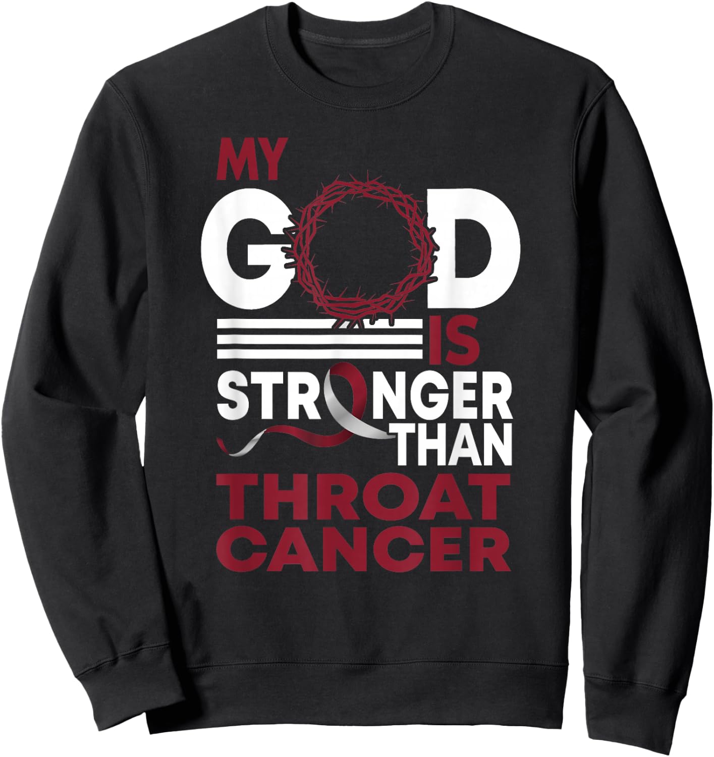 Faith My God Is Stronger Than Throat Cancer Awareness Ribbon Sweatshirt - Sweatshirt | Black