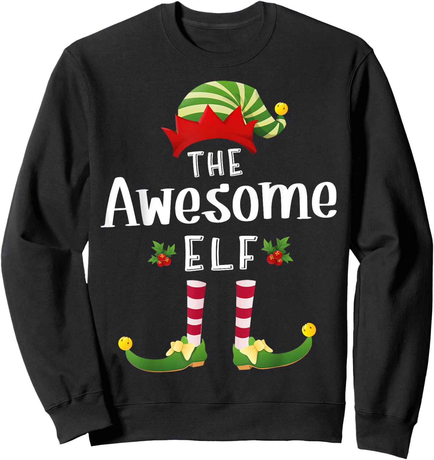 Awesome Christmas Elf Matching Pajama X-Mas Party Sweatshirt - Sweatshirt | Black