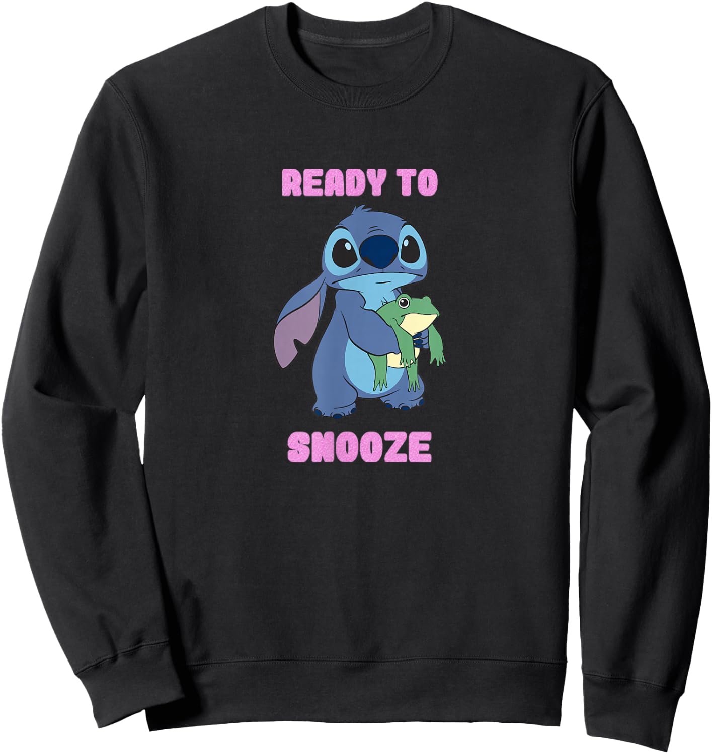 Disney Lilo & Stitch Ready To Snooze Stitch With Frog Sweatshirt - Sweatshirt | Black