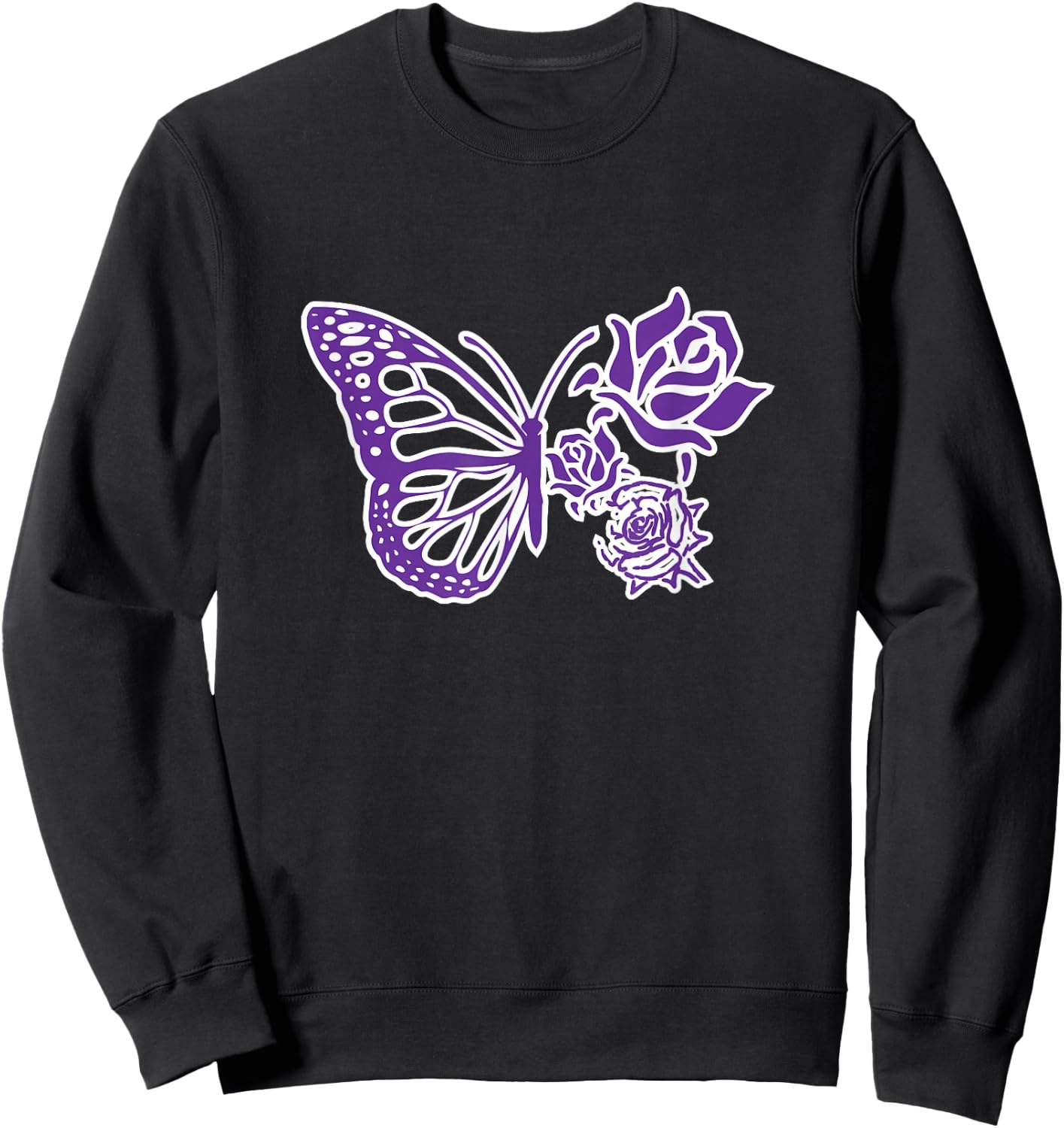 Purple Butterfly Aesthetic Monarch Butterfly Floral Wings Sweatshirt - Sweatshirt | Black