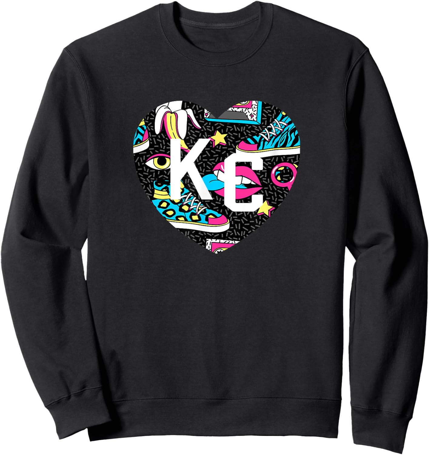 Kc 70 80s era KC Heart KC Kansas City 2-Letter KC Love Retro Sweatshirt - Sweatshirt | Black