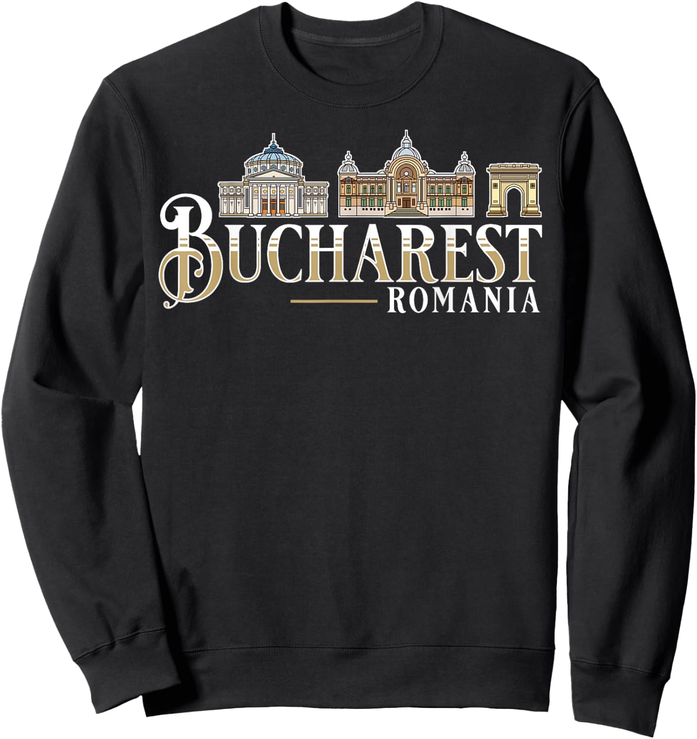 Bucharest Romania City Skyline Map Travel Sweatshirt - Sweatshirt | Black