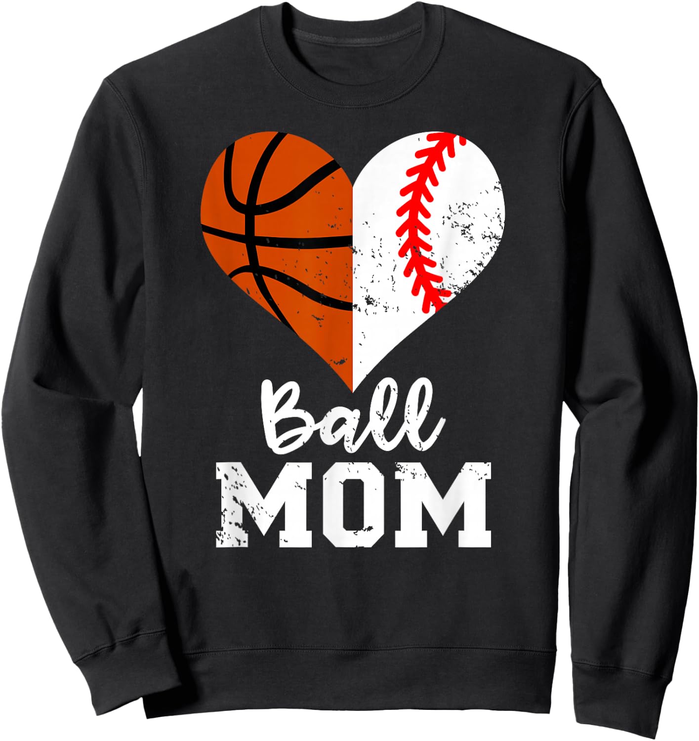 Ball Mom Heart Funny Baseball Basketball Mom Sweatshirt - Sweatshirt | Black